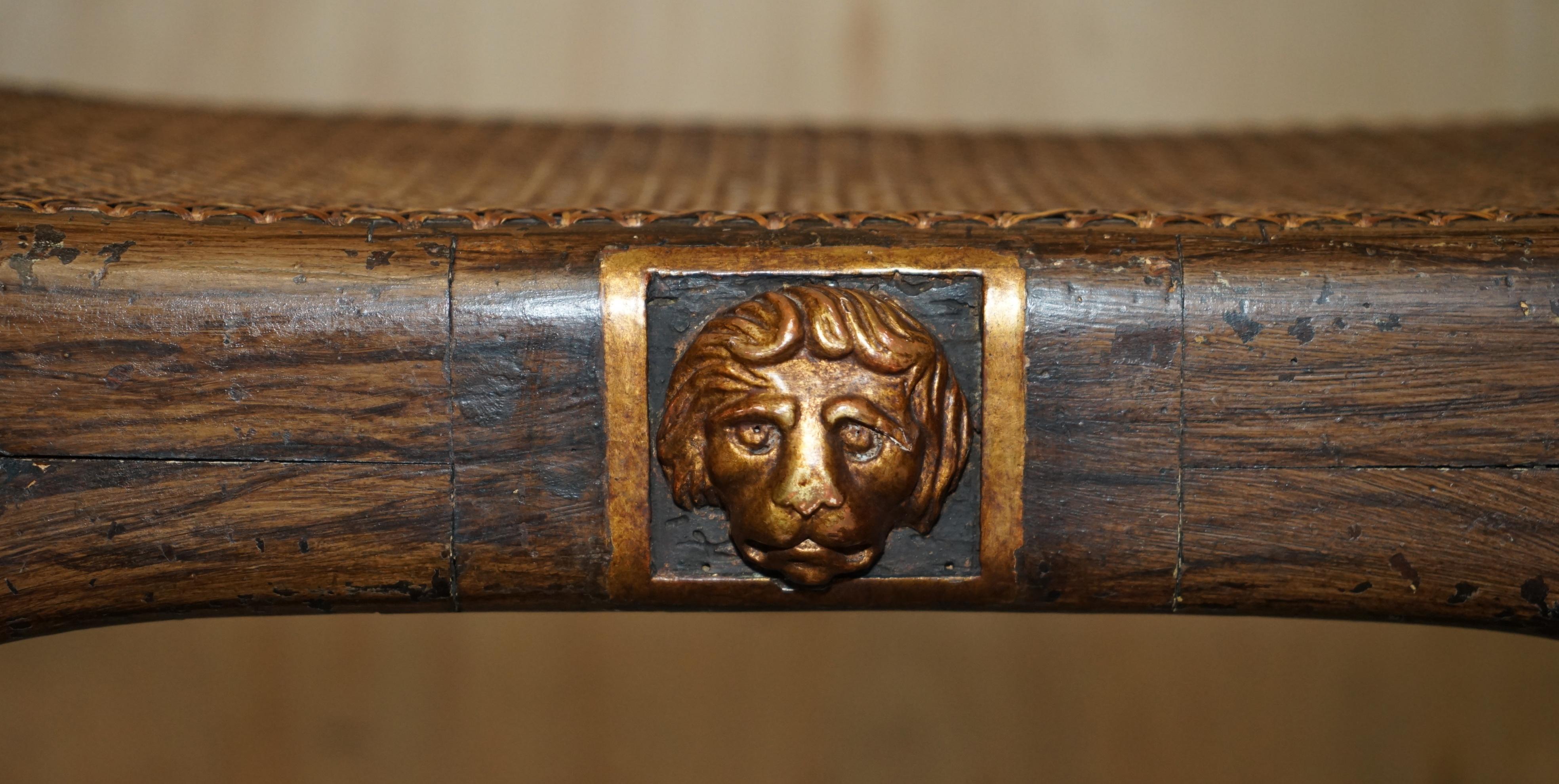 ANTIQUE REGENCY 1810 GRAINED HARDWOOD EBONIZED PARCEL-GILT & CANED WiNDOW BENCH In Good Condition In West Sussex, Pulborough