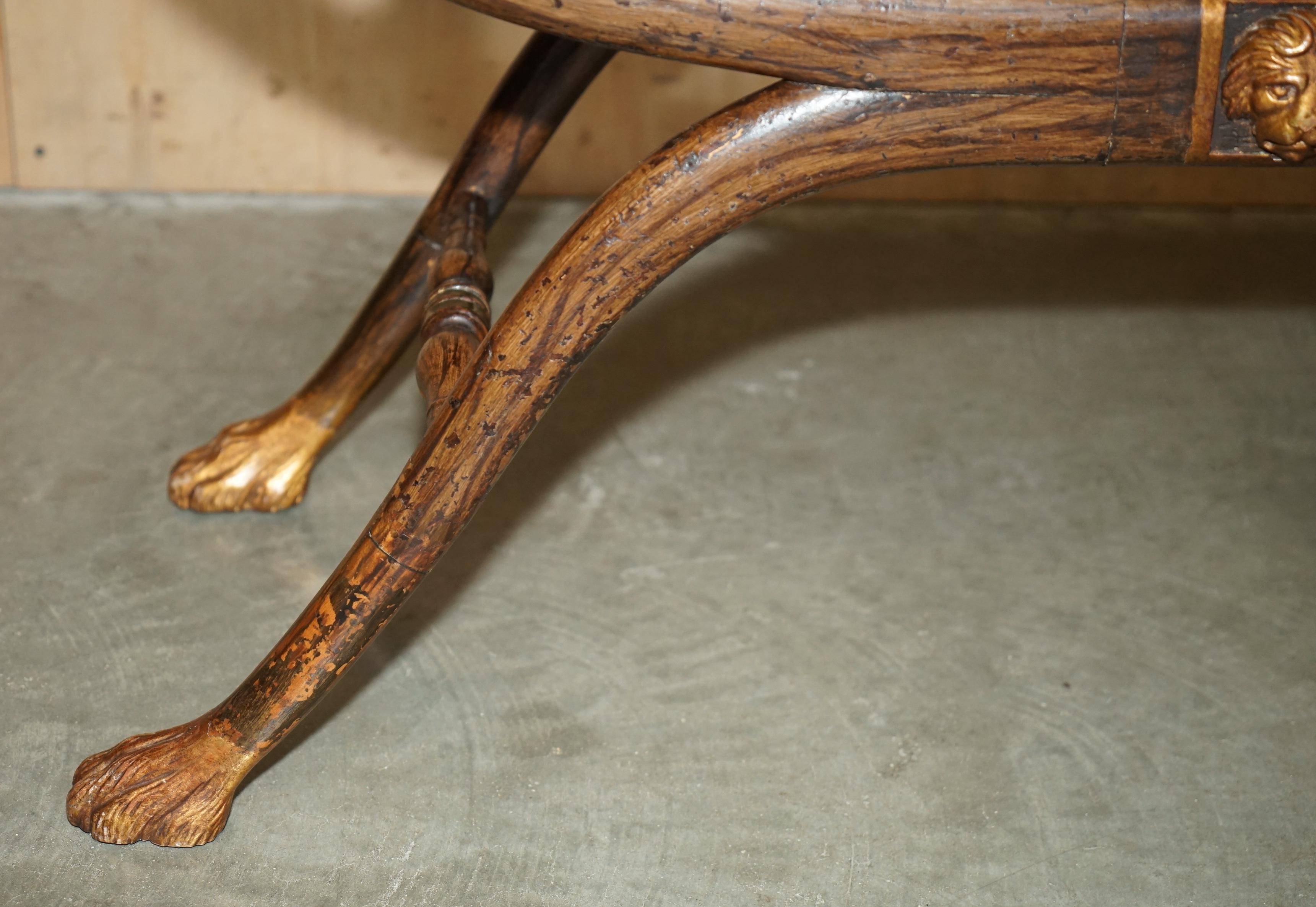 Hardwood ANTIQUE REGENCY 1810 GRAINED HARDWOOD EBONIZED PARCEL-GILT & CANED WiNDOW BENCH