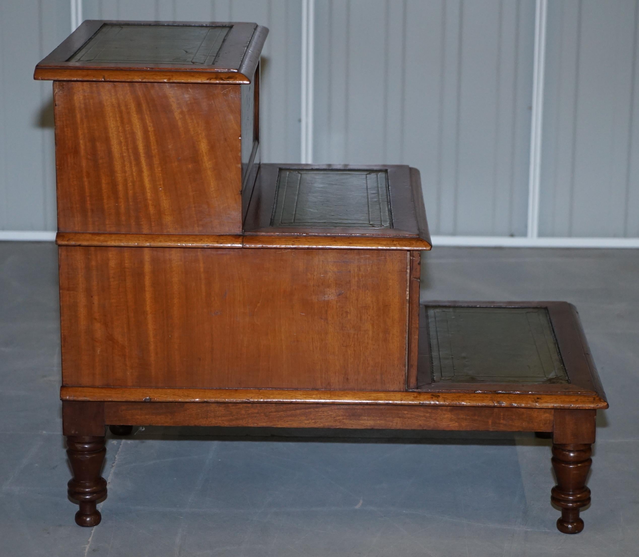 Antique Regency 1810 Hardwood & Leather Library Steps Internal Storage & Drawers For Sale 4