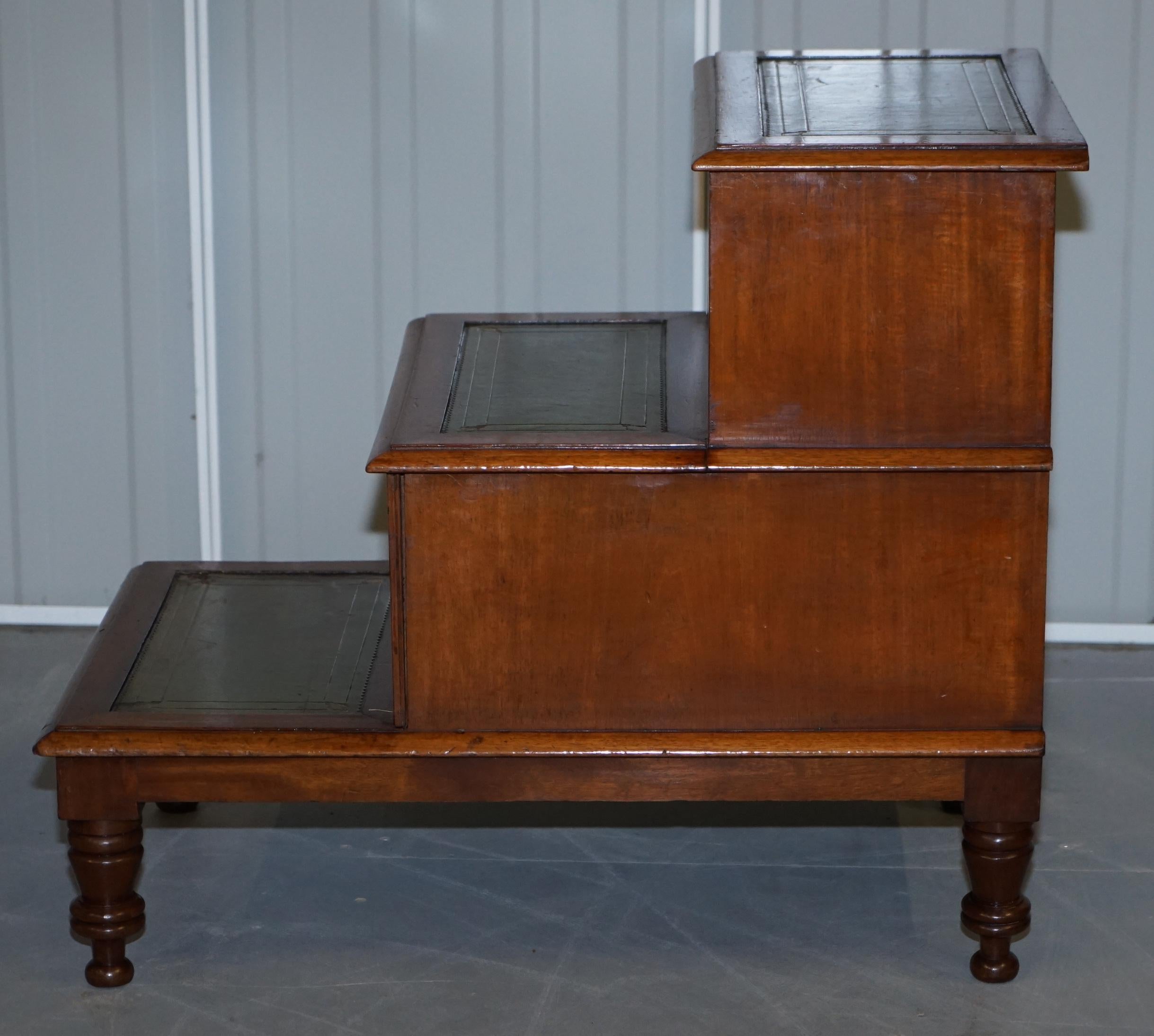 Antique Regency 1810 Hardwood & Leather Library Steps Internal Storage & Drawers For Sale 7