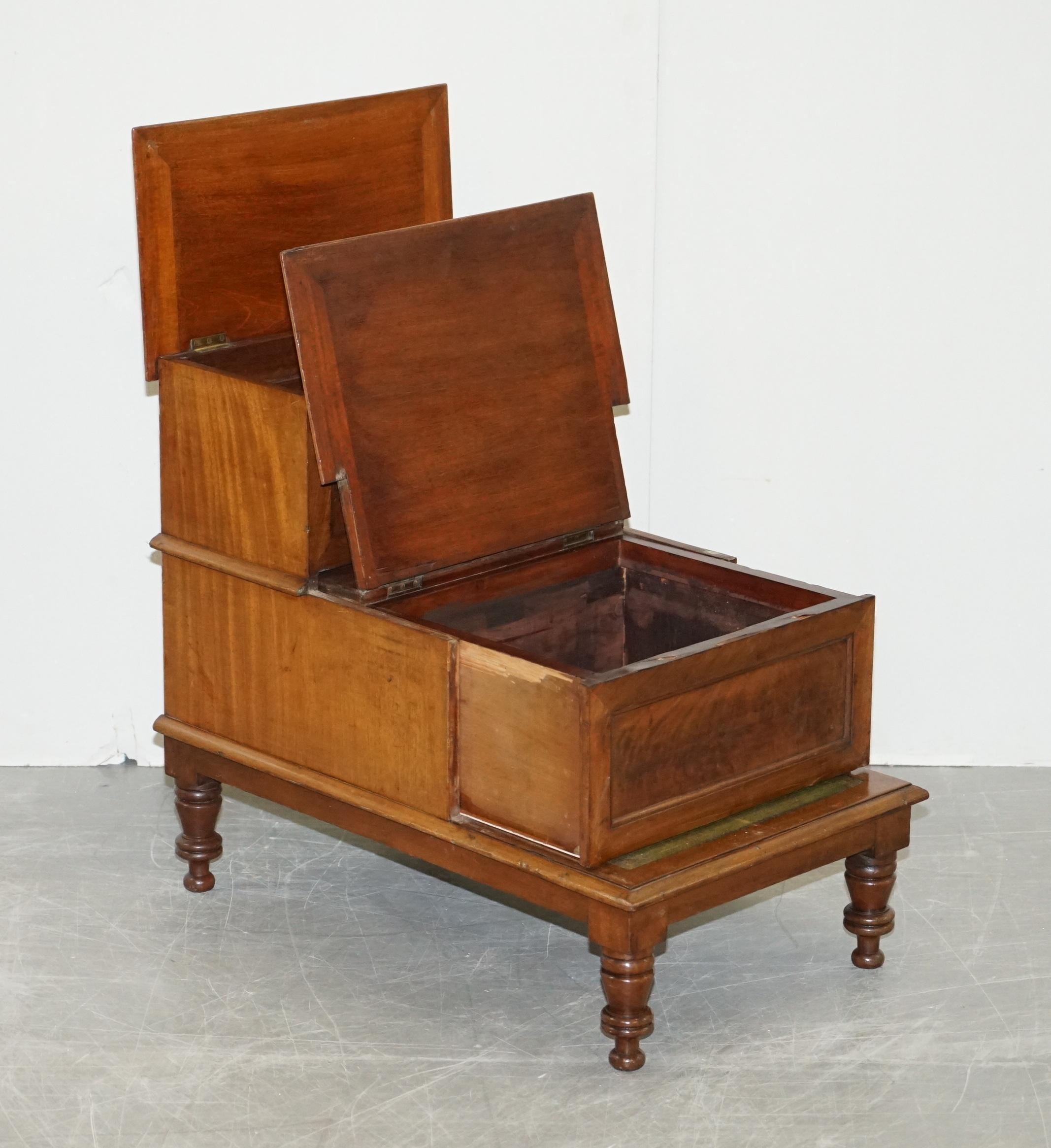 Antique Regency 1810 Hardwood & Leather Library Steps Internal Storage & Drawers For Sale 8