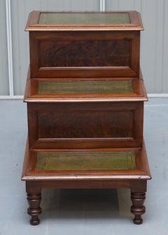 Antique Regency 1810 Hardwood & Leather Library Steps Internal Storage & Drawers