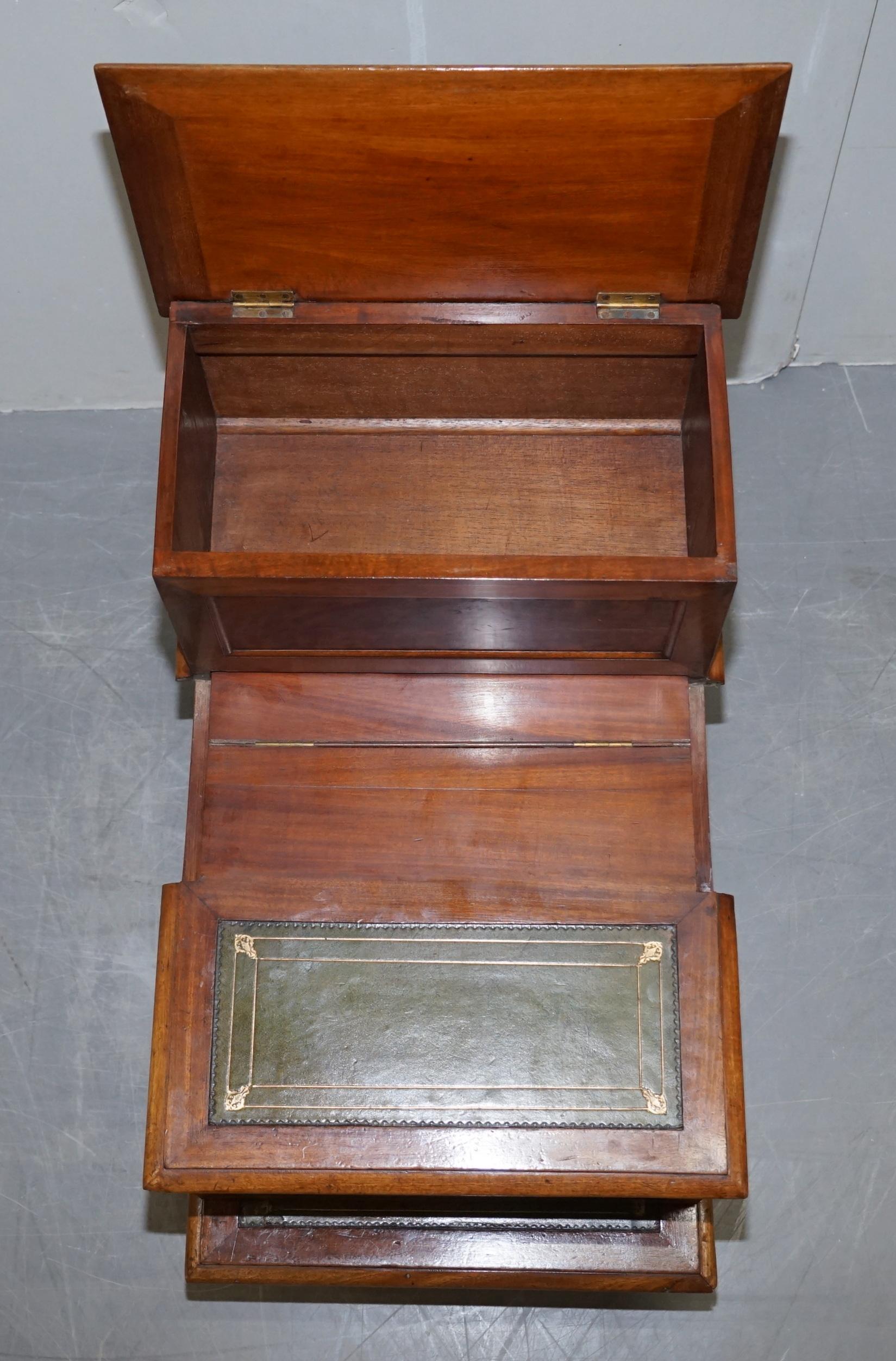Antique Regency 1810 Hardwood & Leather Library Steps Internal Storage & Drawers For Sale 14