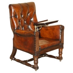 Used Regency 1810 Restored Brown Leather Chesterfield Armchair Reading Slope