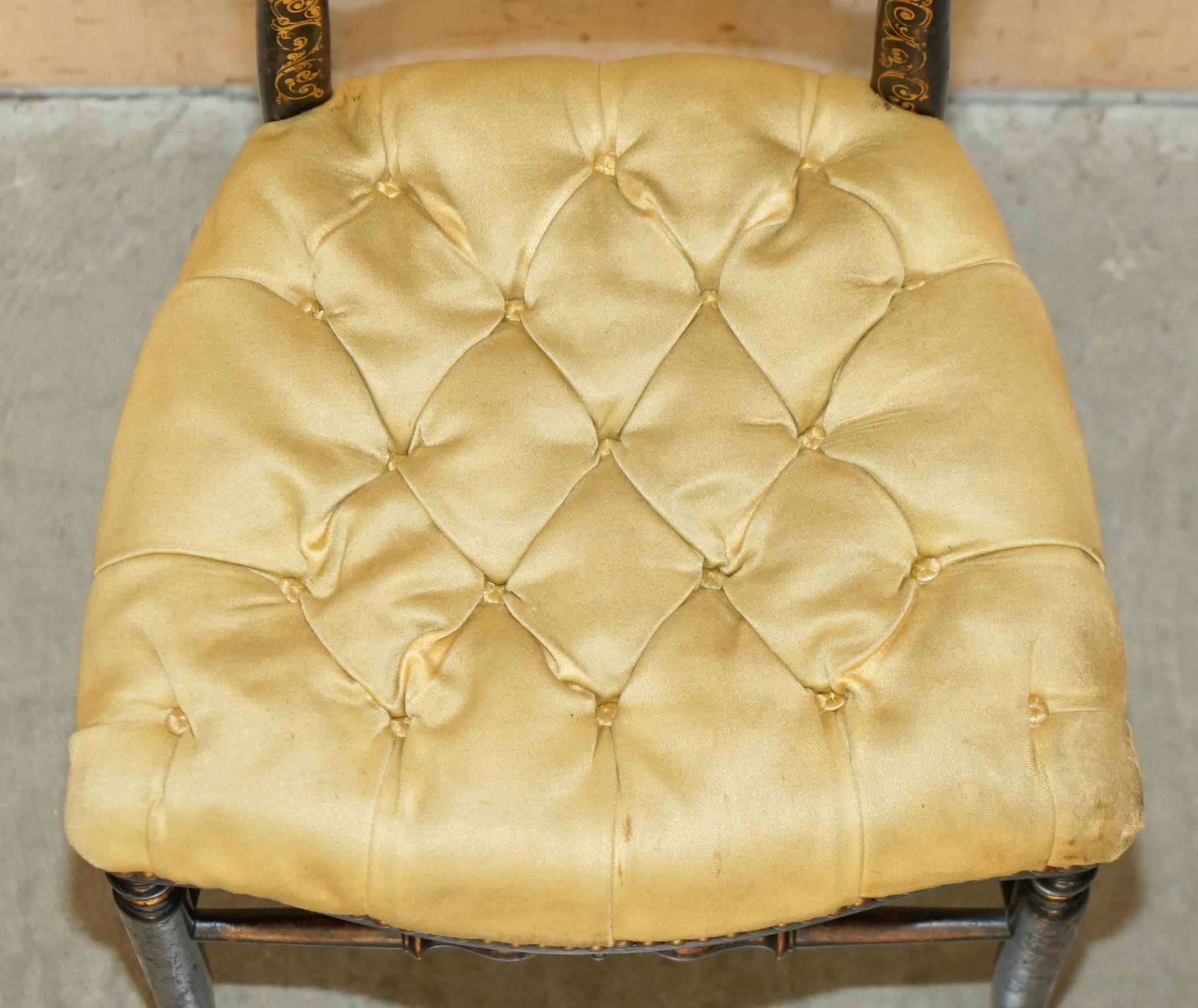 ANTIQUE REGENCY 1815 EBONiSED MOTHER OF PEARL SILK CHESTERFIELD SEAT SIDE CHAIR For Sale 9