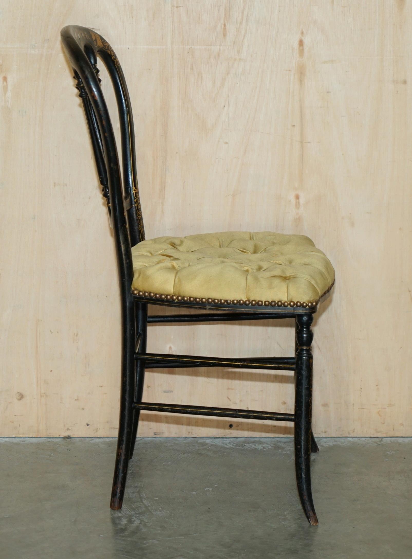 ANTIQUE REGENCY 1815 EBONiSED MOTHER OF PEARL SILK CHESTERFIELD SEAT SIDE CHAIR For Sale 10