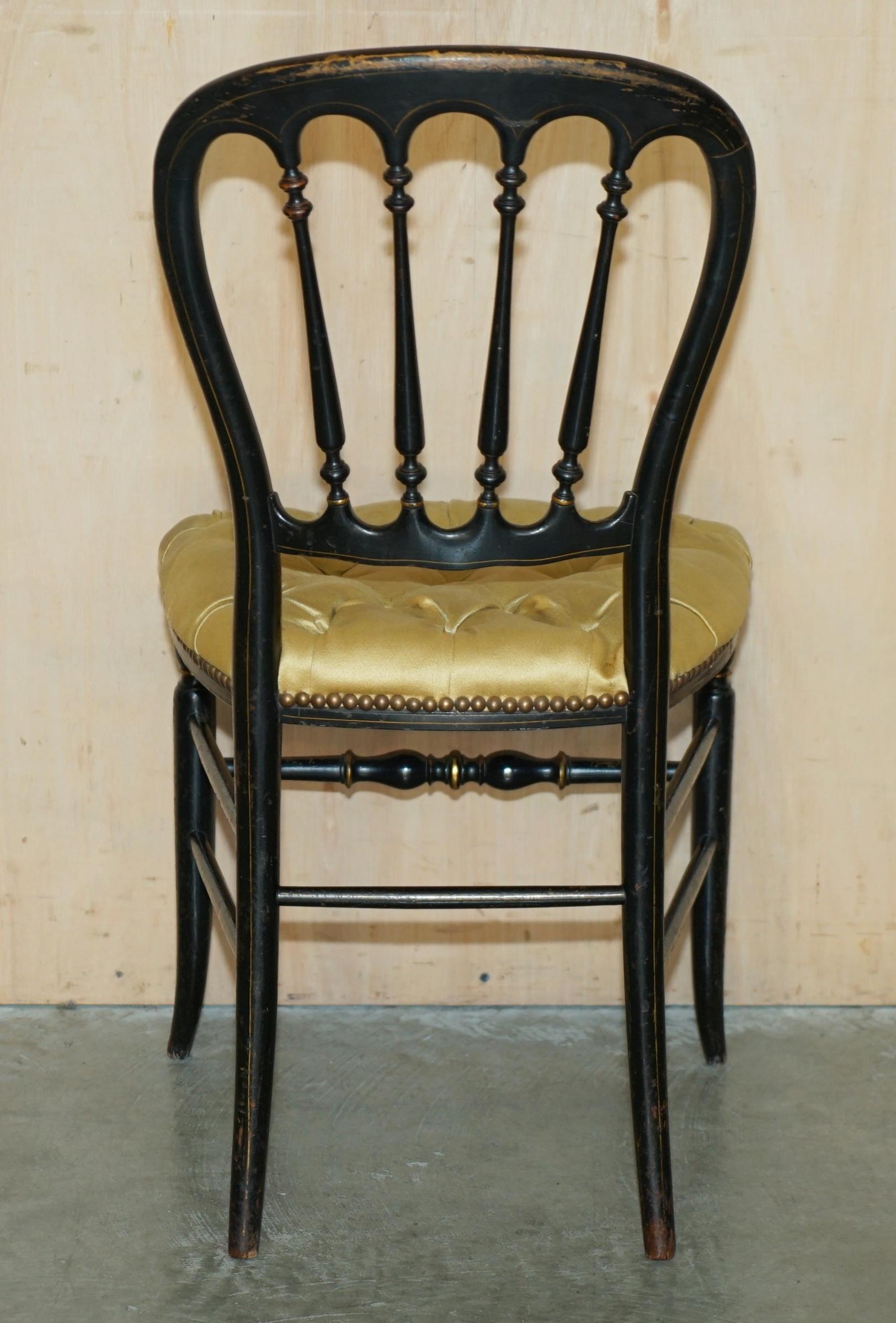 ANTIQUE REGENCY 1815 EBONiSED MOTHER OF PEARL SILK CHESTERFIELD SEAT SIDE CHAIR For Sale 11