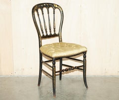 ANTIQUE REGENCY 1815 EBONiSED MOTHER OF PEARL SILK CHESTERFIELD SEAT SIDE CHAIR
