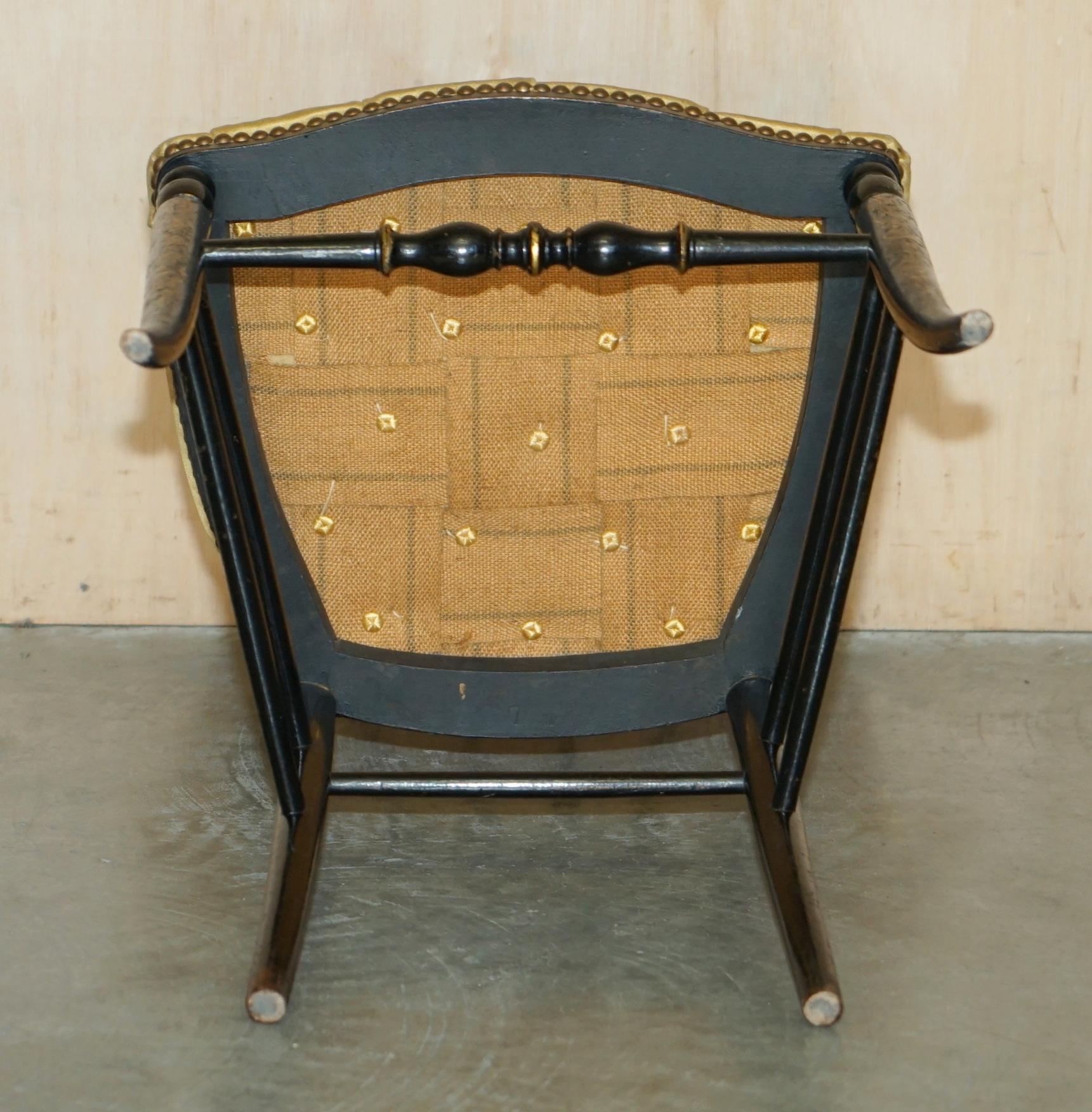 ANTIQUE REGENCY 1815 EBONiSED MOTHER OF PEARL SILK CHESTERFIELD SEAT SIDE CHAIR For Sale 13