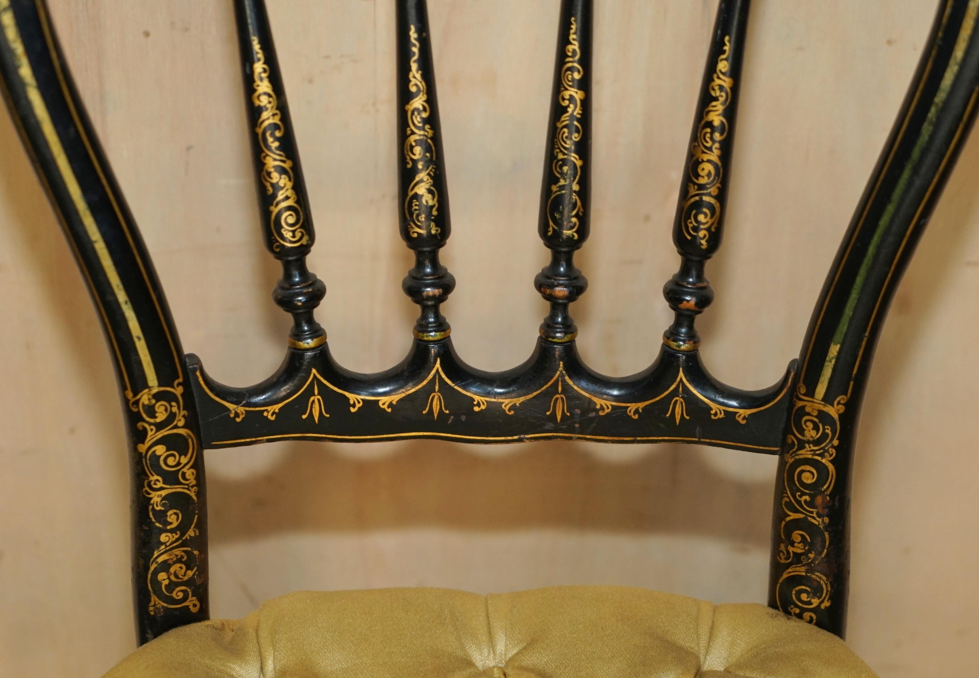 ANTIQUE REGENCY 1815 EBONiSED MOTHER OF PEARL SILK CHESTERFIELD SEAT SIDE CHAIR For Sale 1