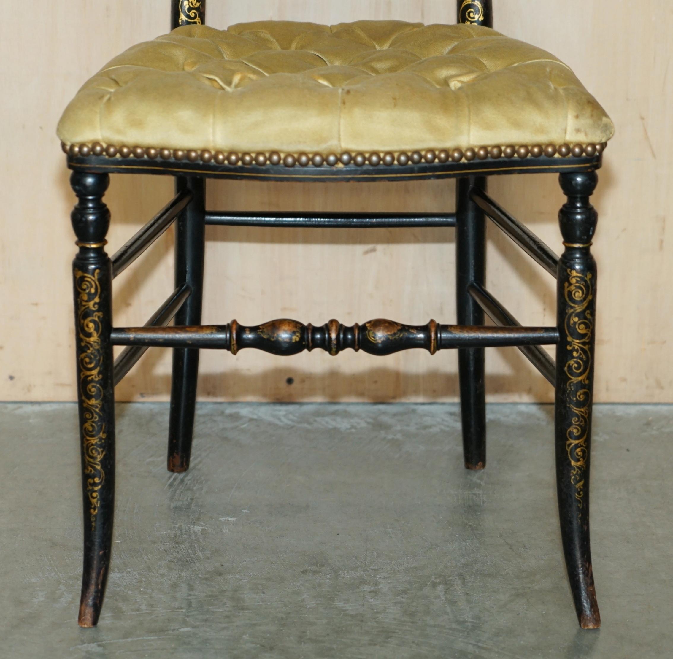 ANTIQUE REGENCY 1815 EBONiSED MOTHER OF PEARL SILK CHESTERFIELD SEAT SIDE CHAIR For Sale 2