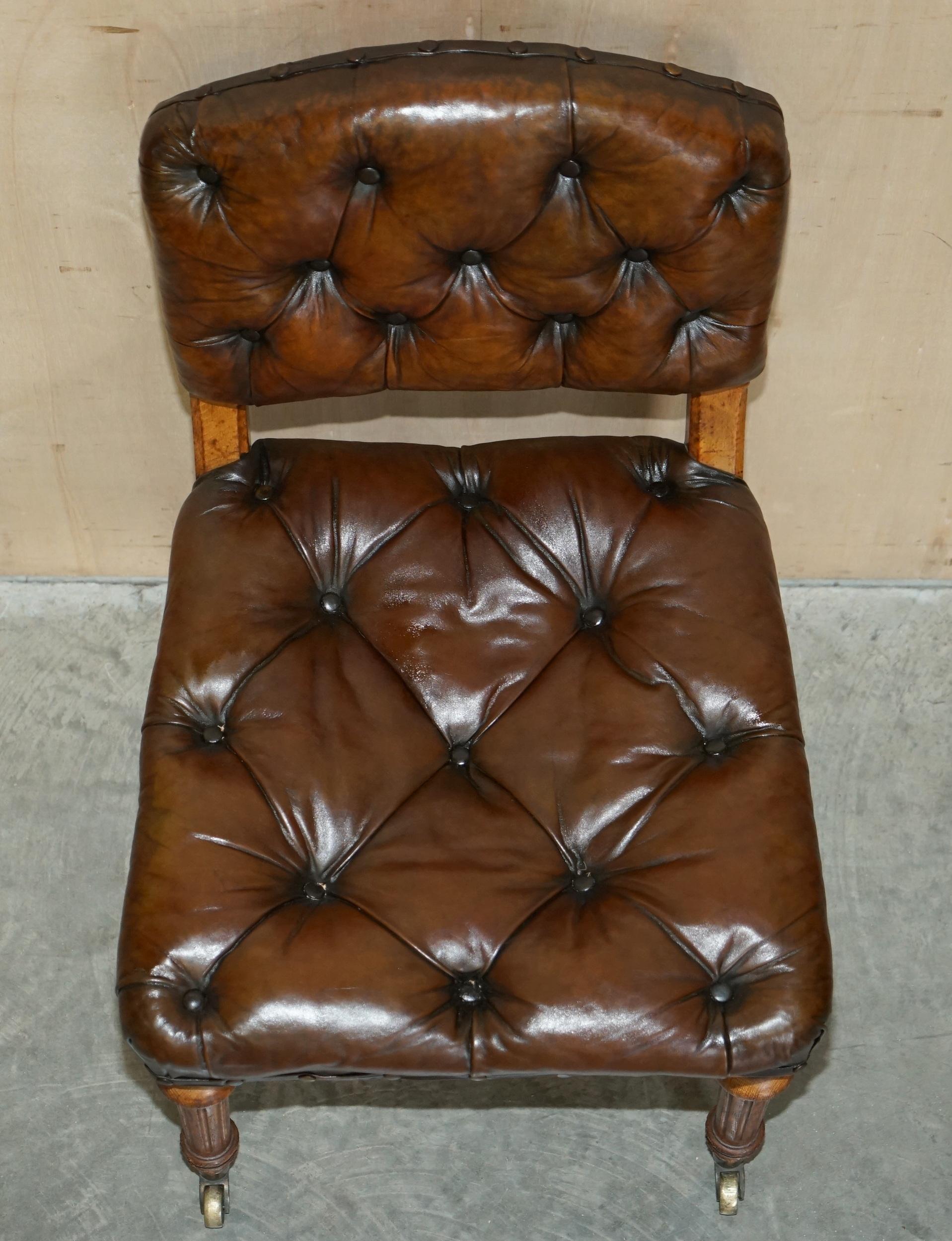 Antique Regency 1820 Brown Leather Pollard Oak Chesterfield Office Desk Chair For Sale 4