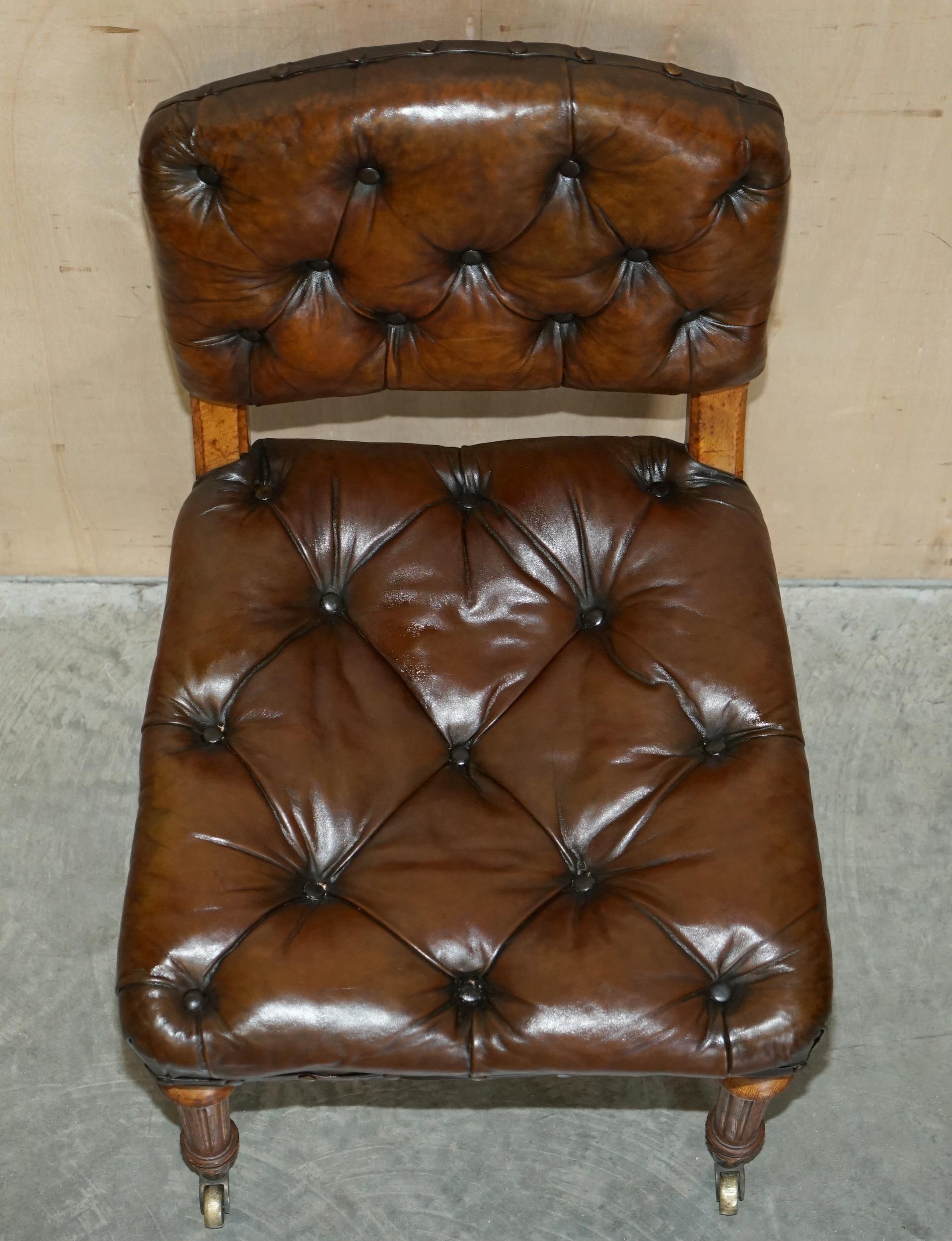 Antique Regency 1820 Brown Leather Pollard Oak Chesterfield Office Desk Chair For Sale 3