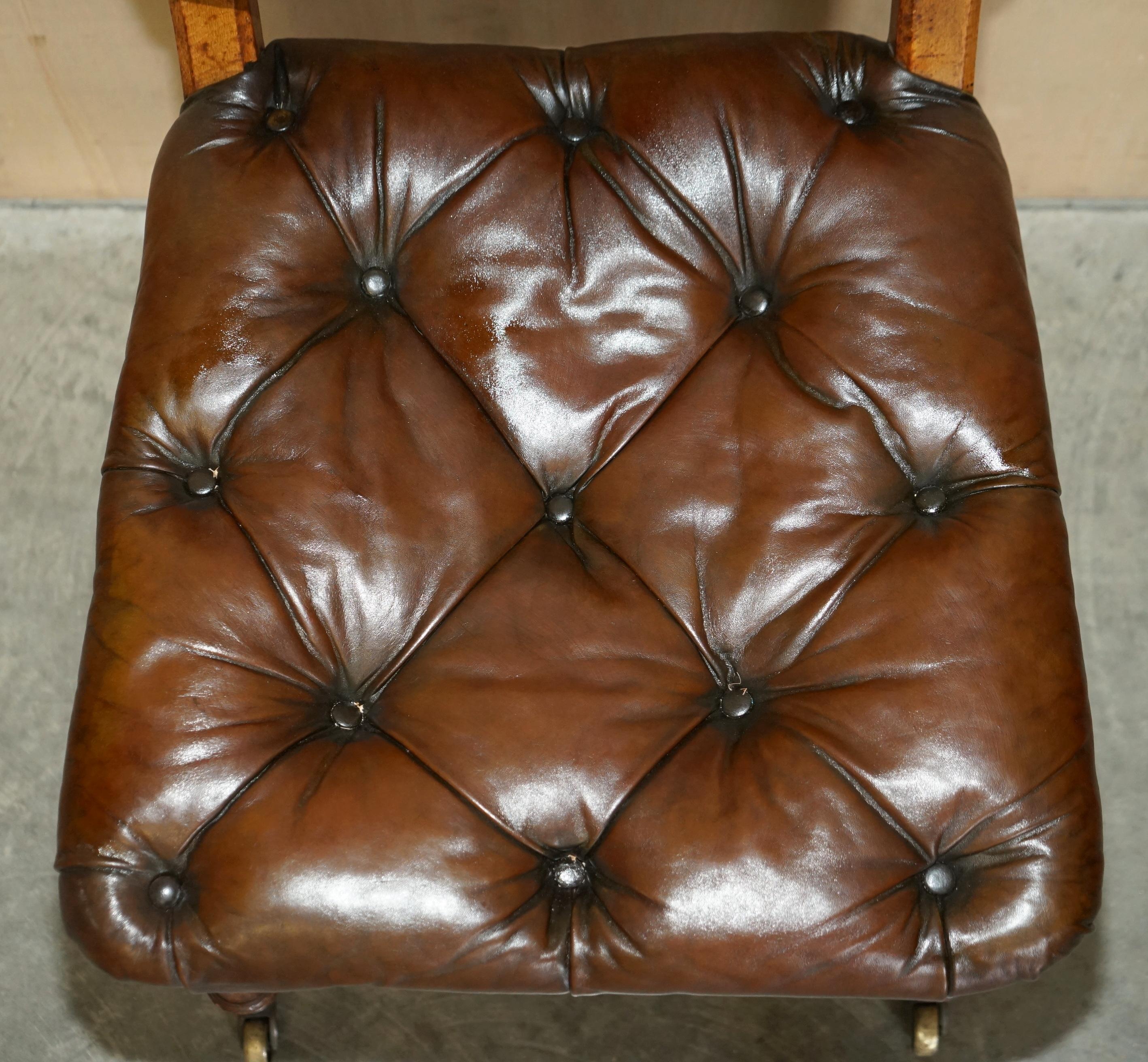 Antique Regency 1820 Brown Leather Pollard Oak Chesterfield Office Desk Chair For Sale 5