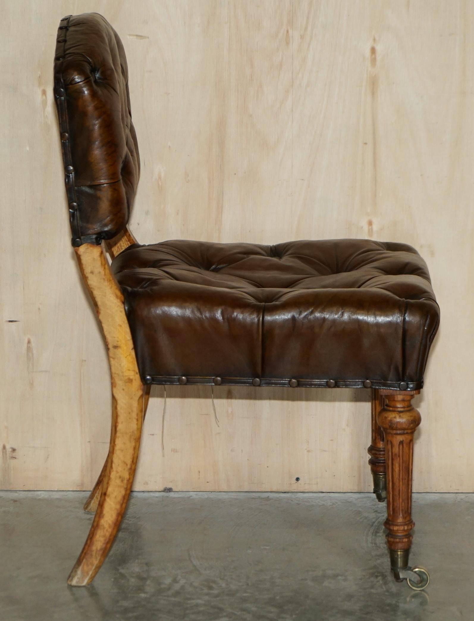 Antique Regency 1820 Brown Leather Pollard Oak Chesterfield Office Desk Chair For Sale 8