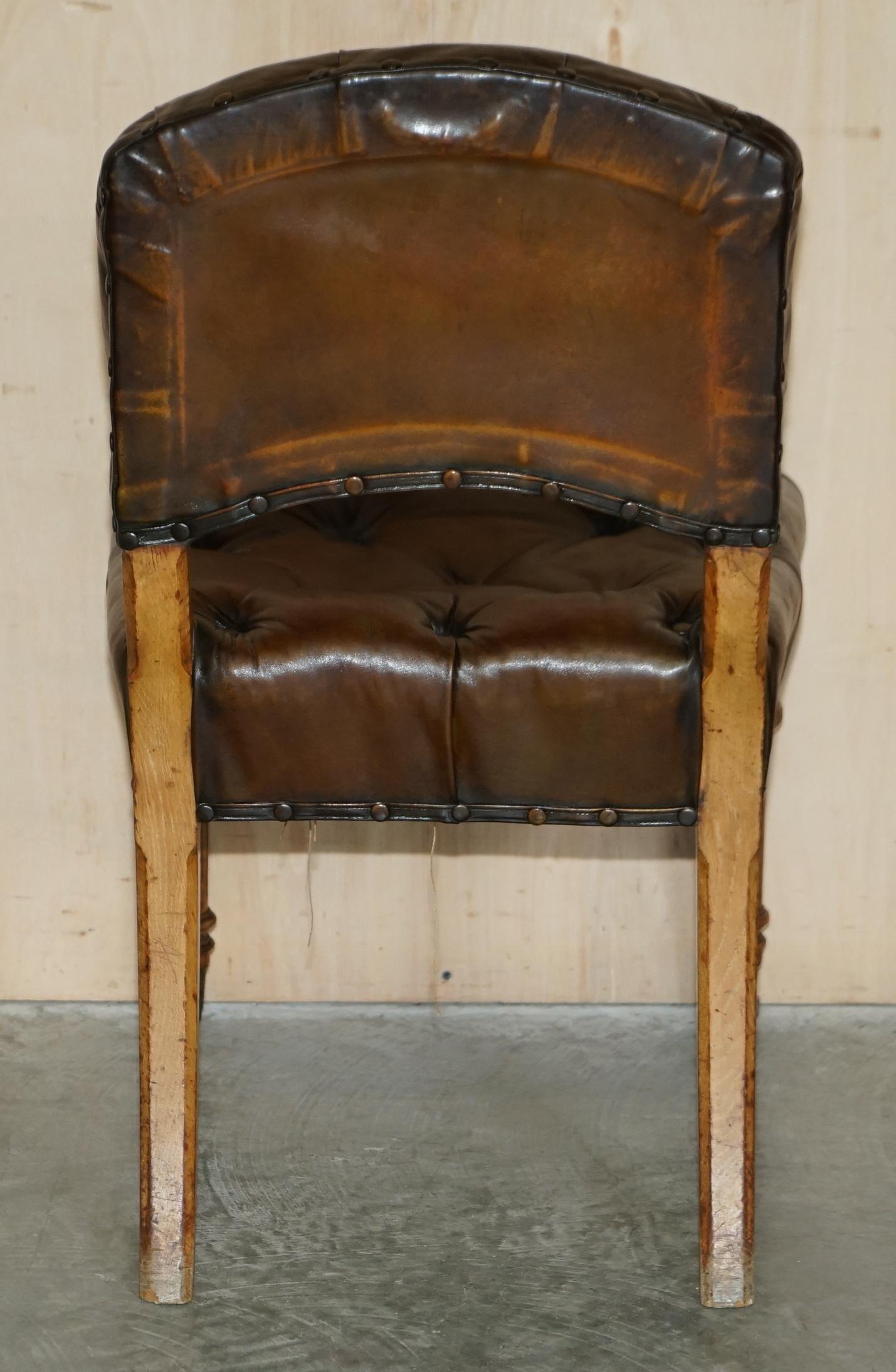 Antique Regency 1820 Brown Leather Pollard Oak Chesterfield Office Desk Chair For Sale 9