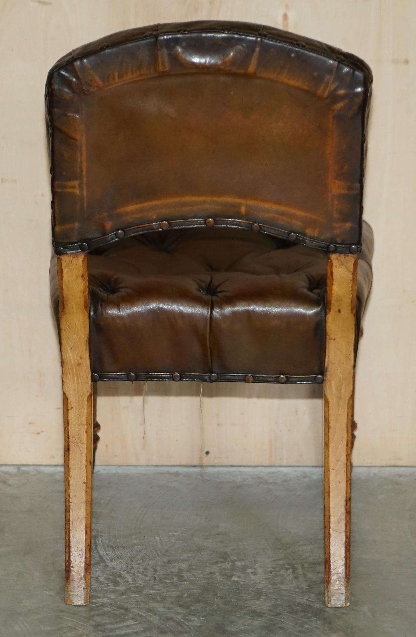 Antique Regency 1820 Brown Leather Pollard Oak Chesterfield Office Desk Chair For Sale 8