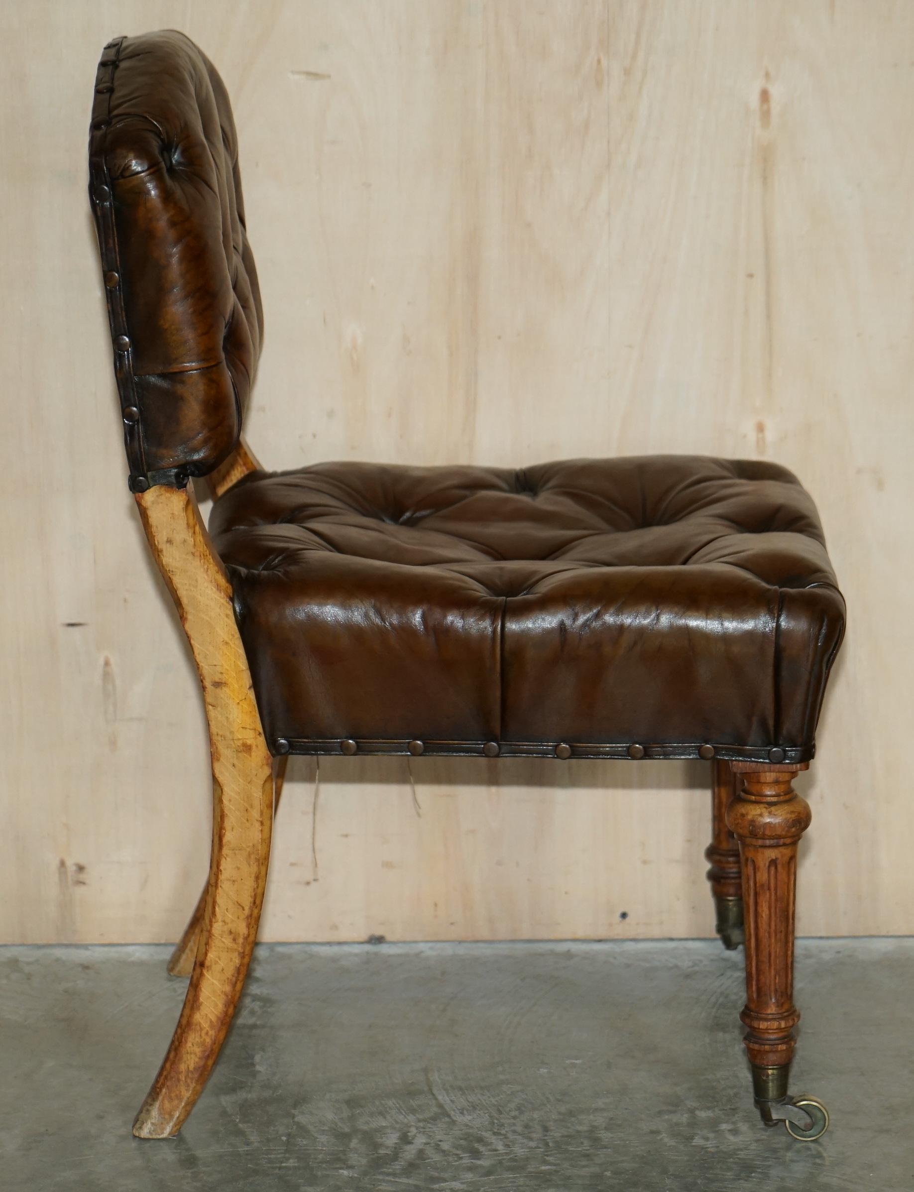 Antique Regency 1820 Brown Leather Pollard Oak Chesterfield Office Desk Chair For Sale 9