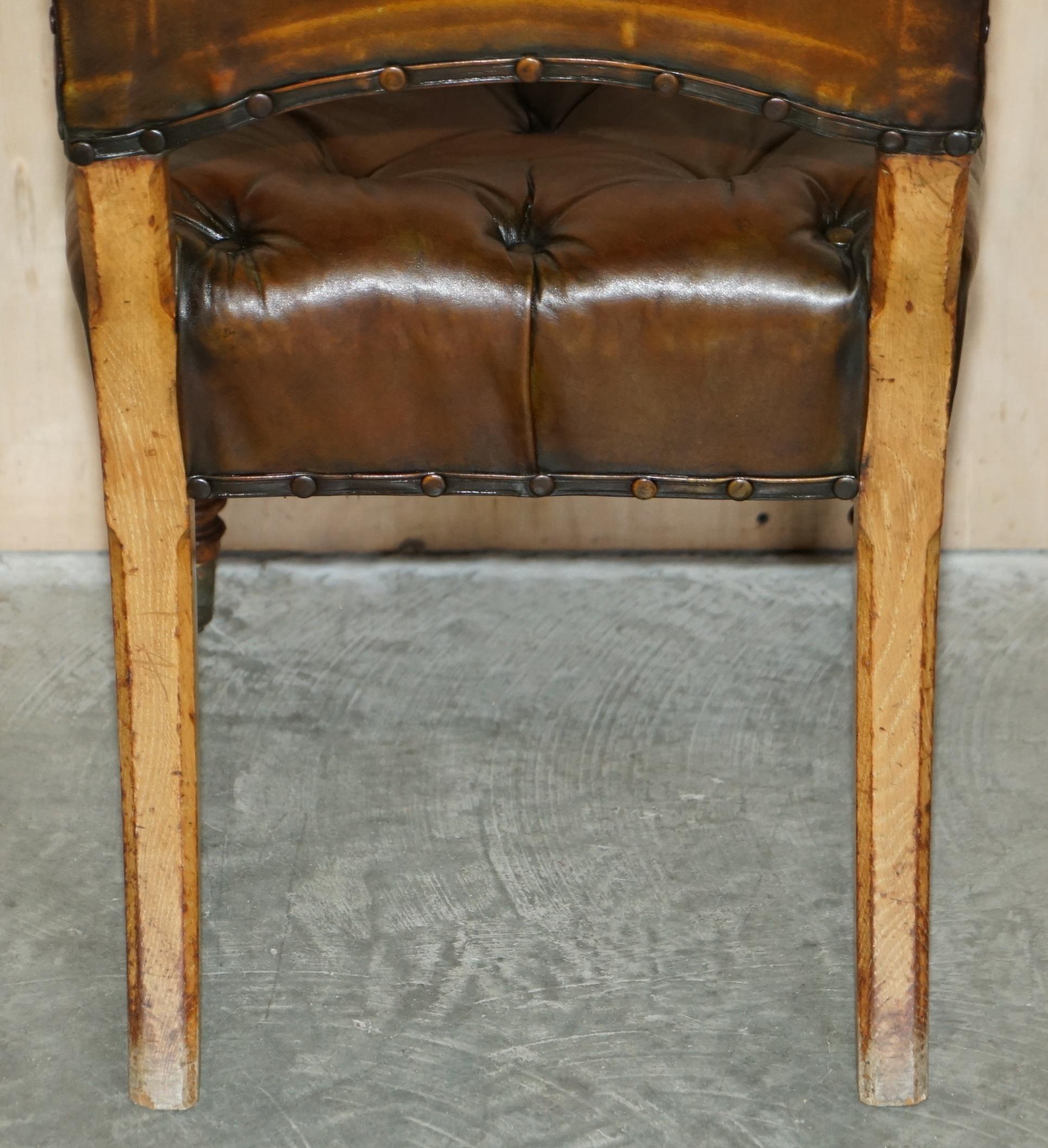 Antique Regency 1820 Brown Leather Pollard Oak Chesterfield Office Desk Chair For Sale 12