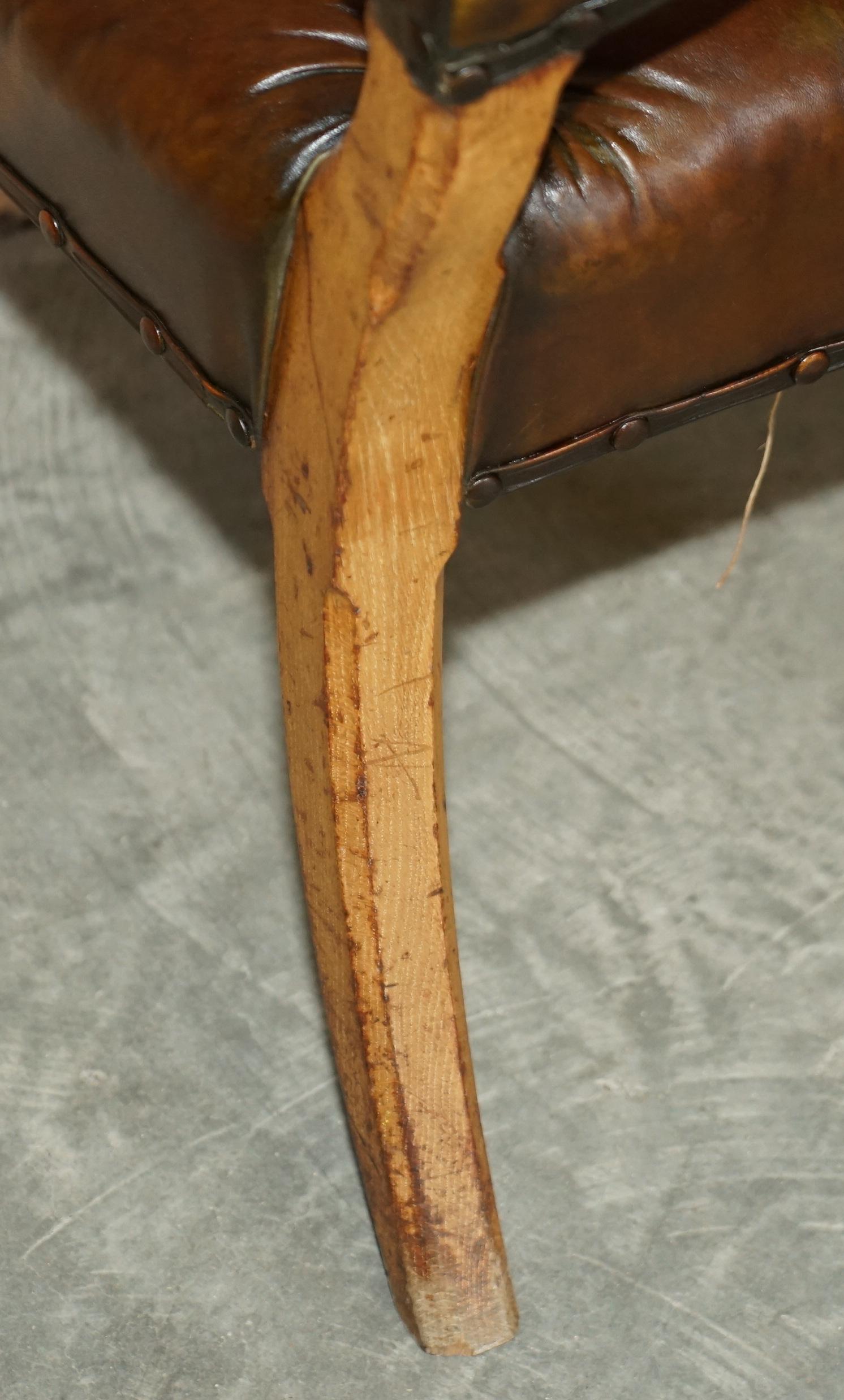 Antique Regency 1820 Brown Leather Pollard Oak Chesterfield Office Desk Chair For Sale 13
