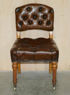 Antique Regency 1820 Brown Leather Pollard Oak Chesterfield Office Desk Chair