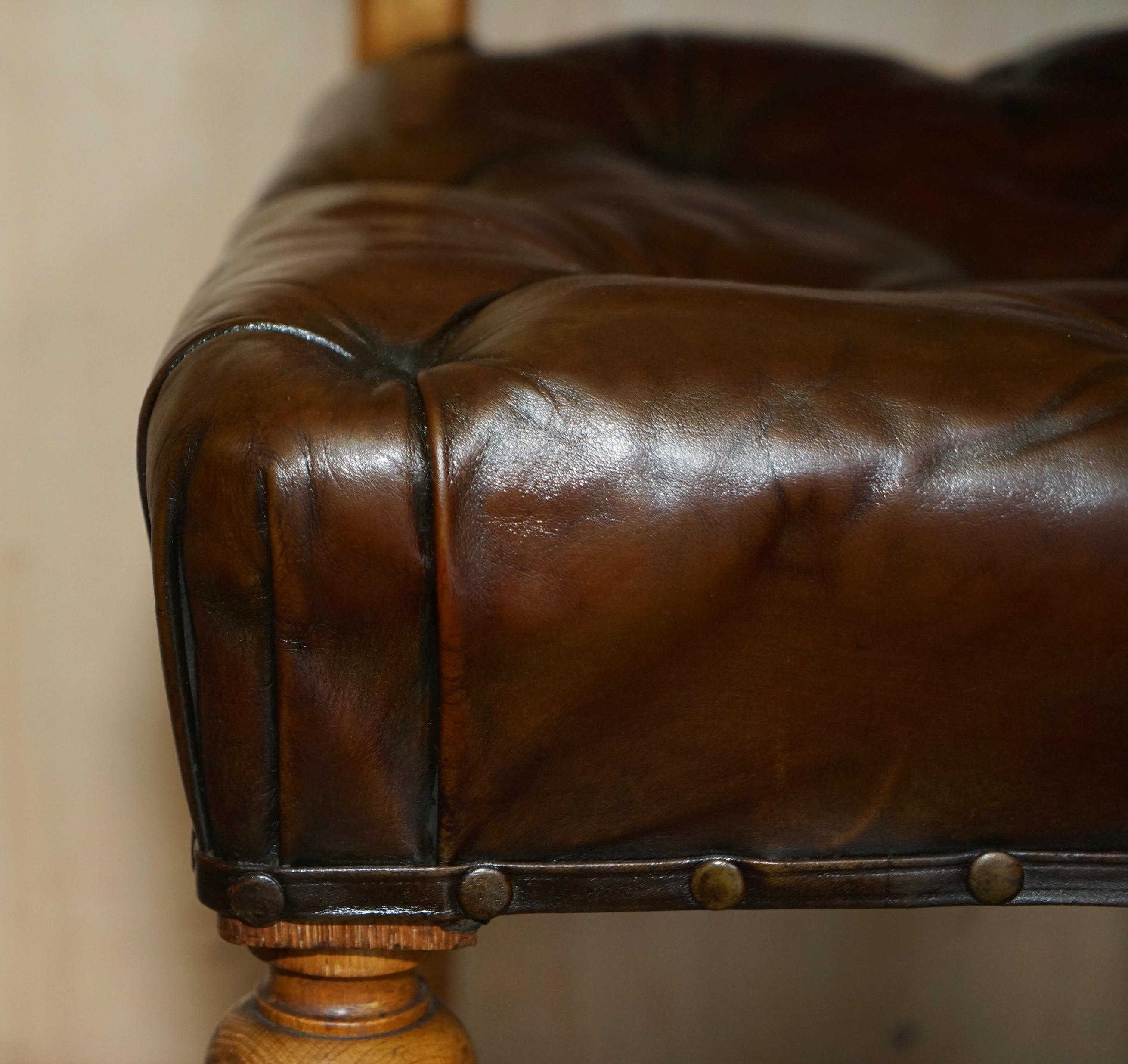 Antique Regency 1820 Brown Leather Pollard Oak Chesterfield Office Desk Chair For Sale 1