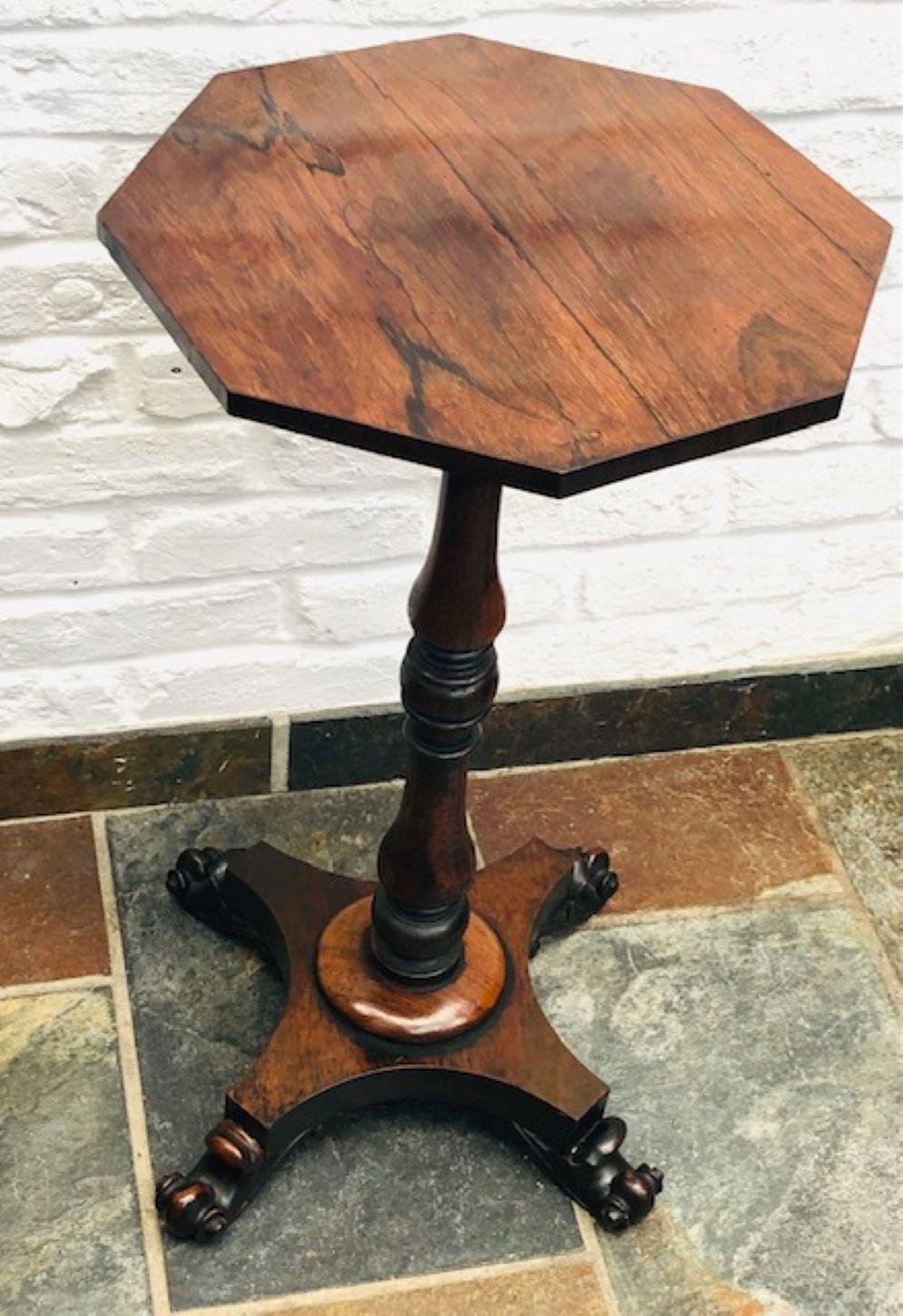 German Antique Regency 19th Cent Octagonal Rosewood Wine Table, English, 1820 For Sale