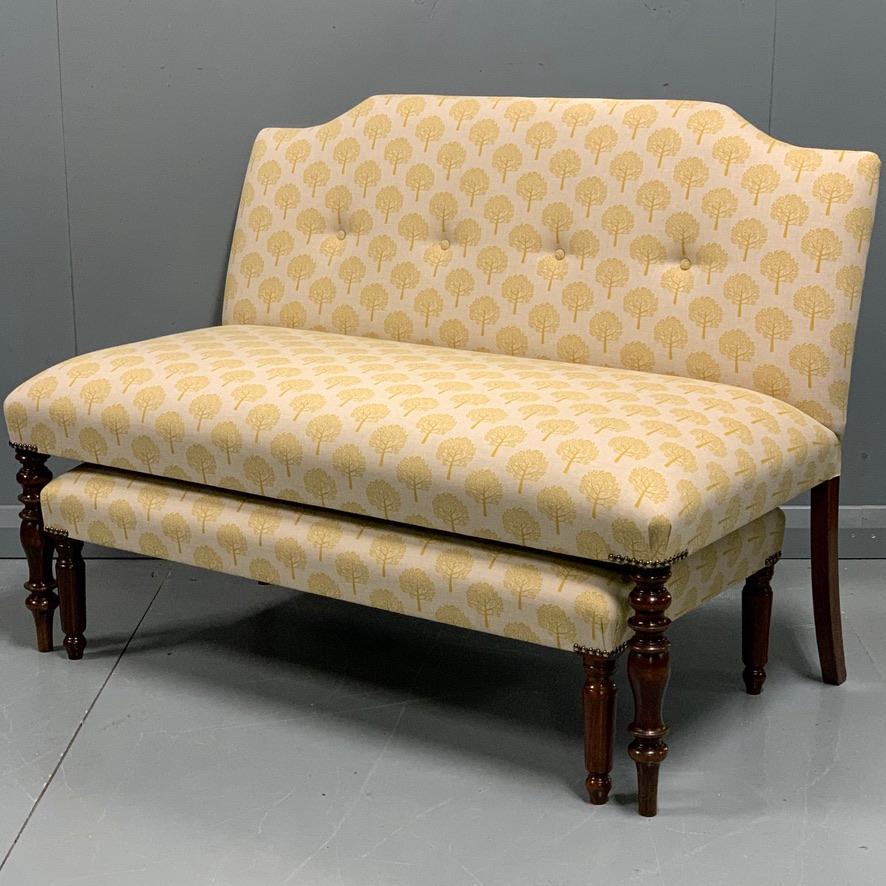 Very elegant reconstructed Regency two-seat occasional sofa or window seat with a stow away under matching footstool.
The window seat itself is a good size for occasional use for two adults, but also a nice touch to have the footstool to use as a