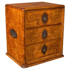 Antique Regency 3 Drawer English Desktop Collector Case, Satinwood Cigar Humidor