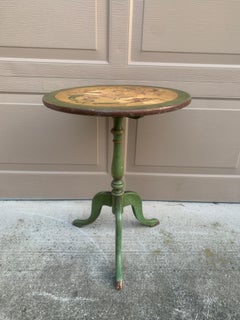 Antique Regency Allegorical Flip Top Green Painted Walnut Side Table