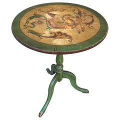 Antique Regency Allegorical Flip Top Green Painted Walnut Side Table