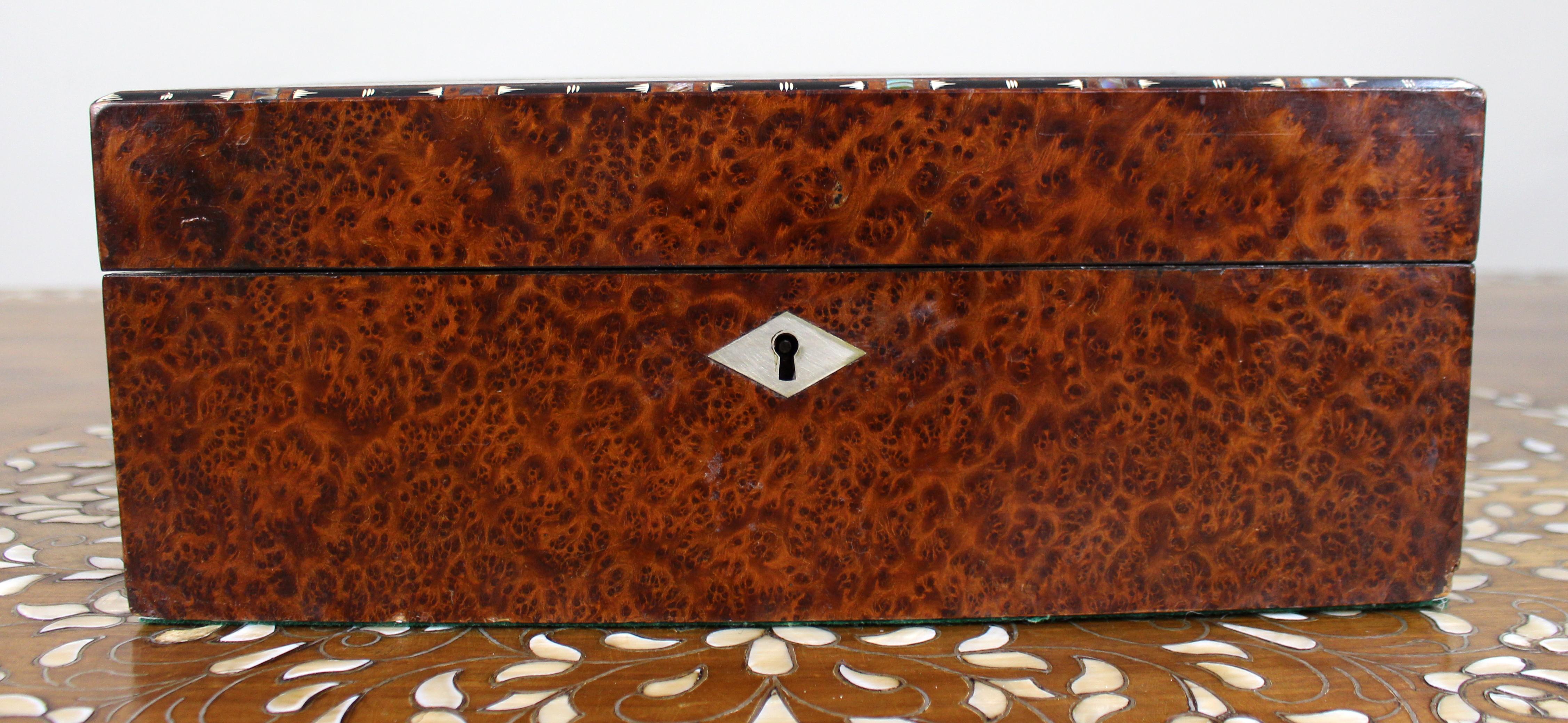 19th Century Antique Regency Amboyna & Mother-of-Pearl Inlaid Writing Slope, c.1830 For Sale