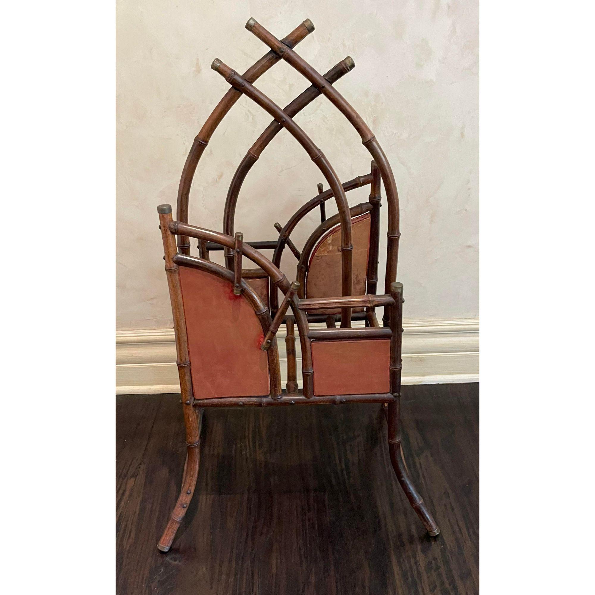 Antique Regency Bamboo Magazine Rack In Good Condition For Sale In LOS ANGELES, CA