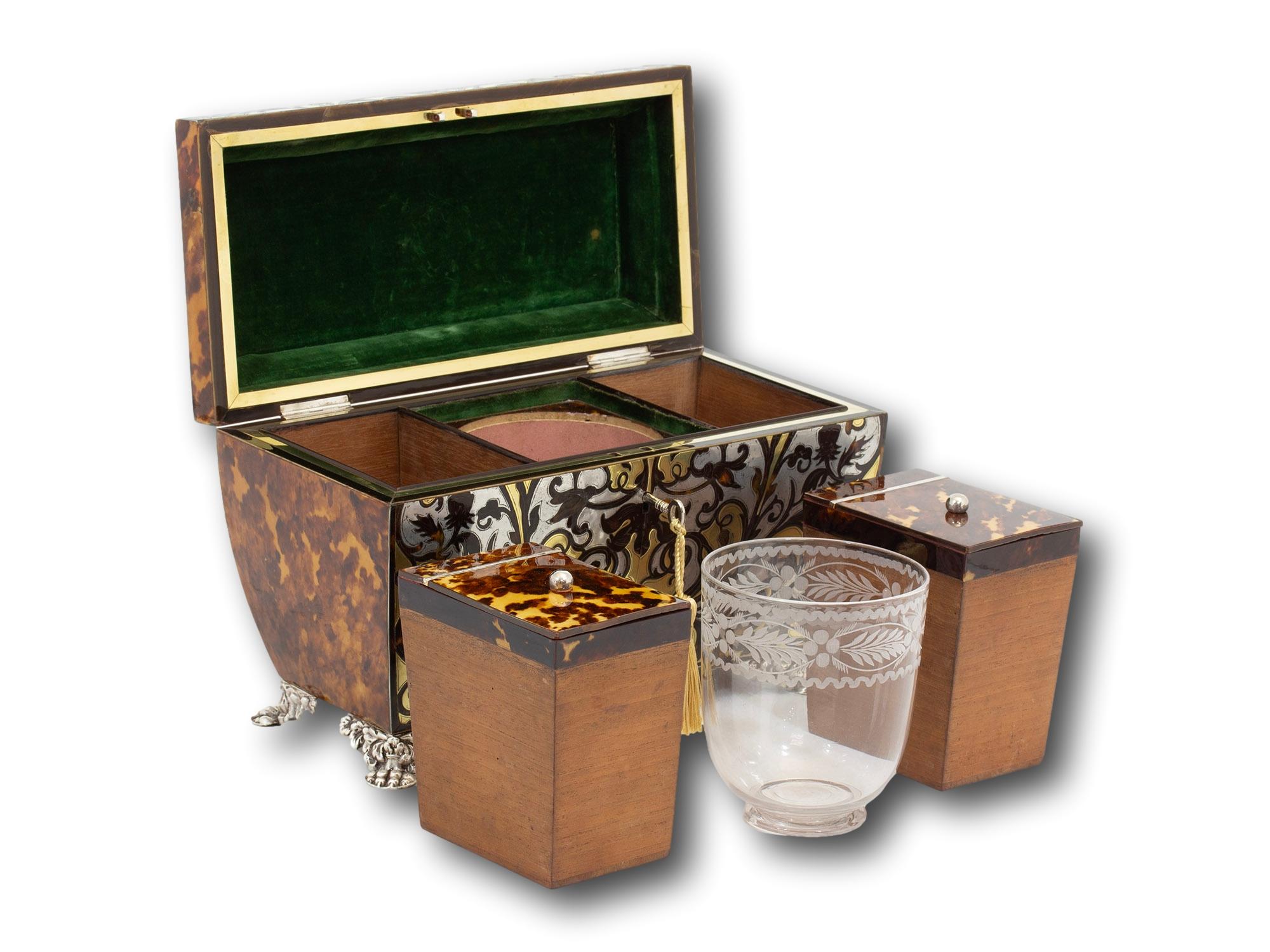 Antiguo Cofre de Té de carey Boulle de la Regencia en venta 5