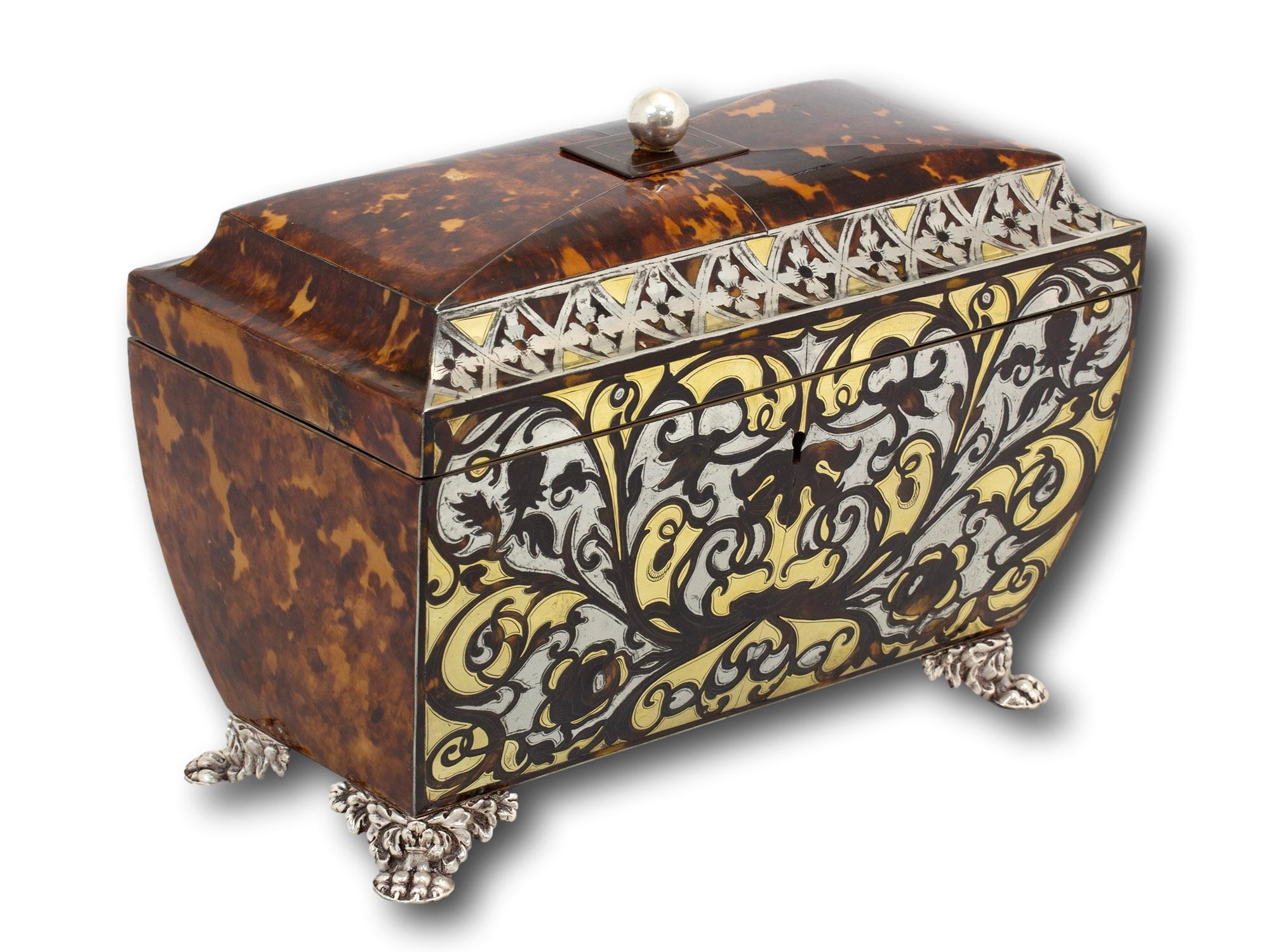 Antiguo Cofre de Té de carey Boulle de la Regencia Inglés en venta