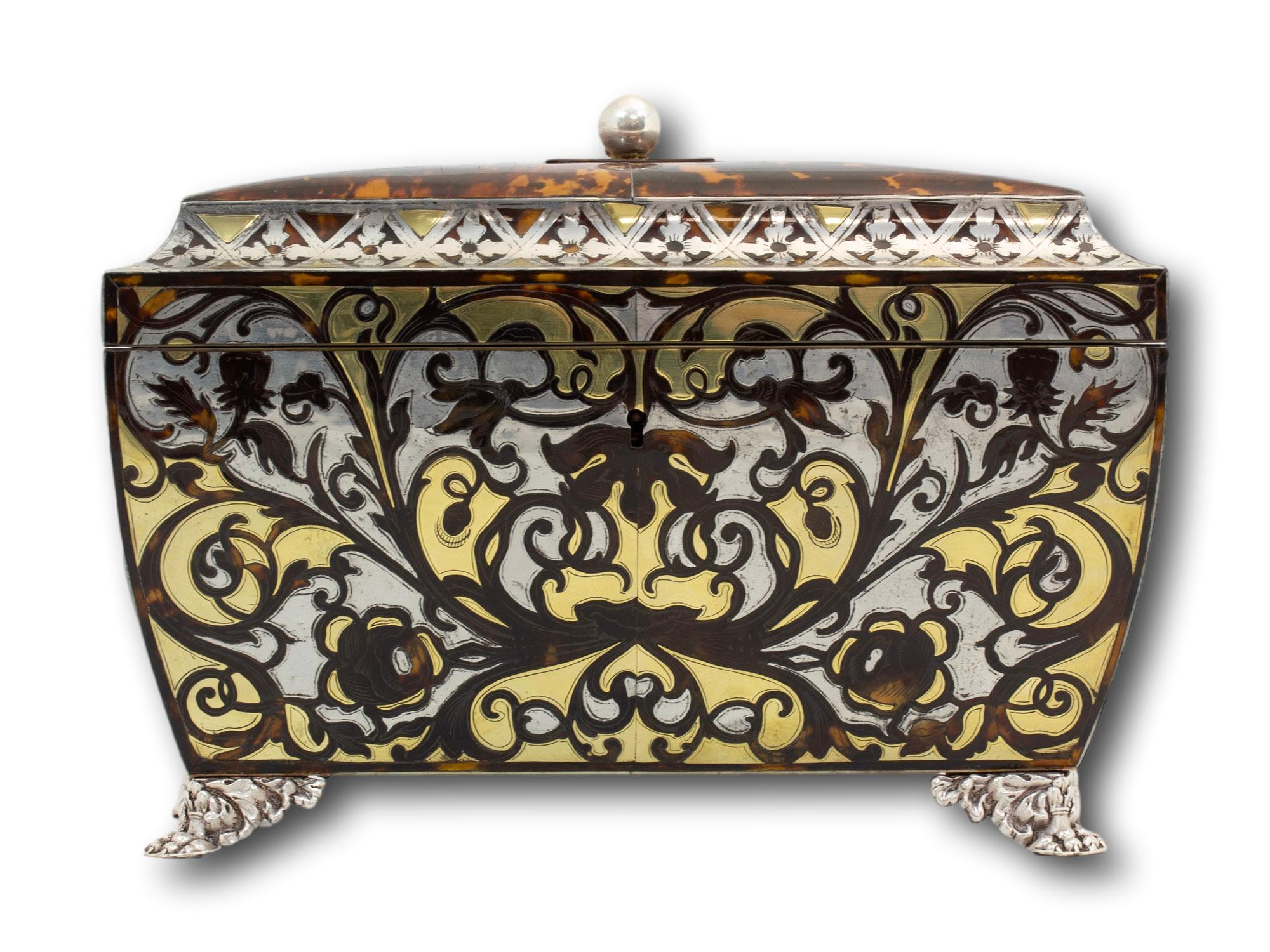 Antiguo Cofre de Té de carey Boulle de la Regencia Hecho a mano en venta