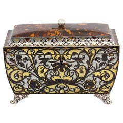 Antiguo Cofre de Té de carey Boulle de la Regencia