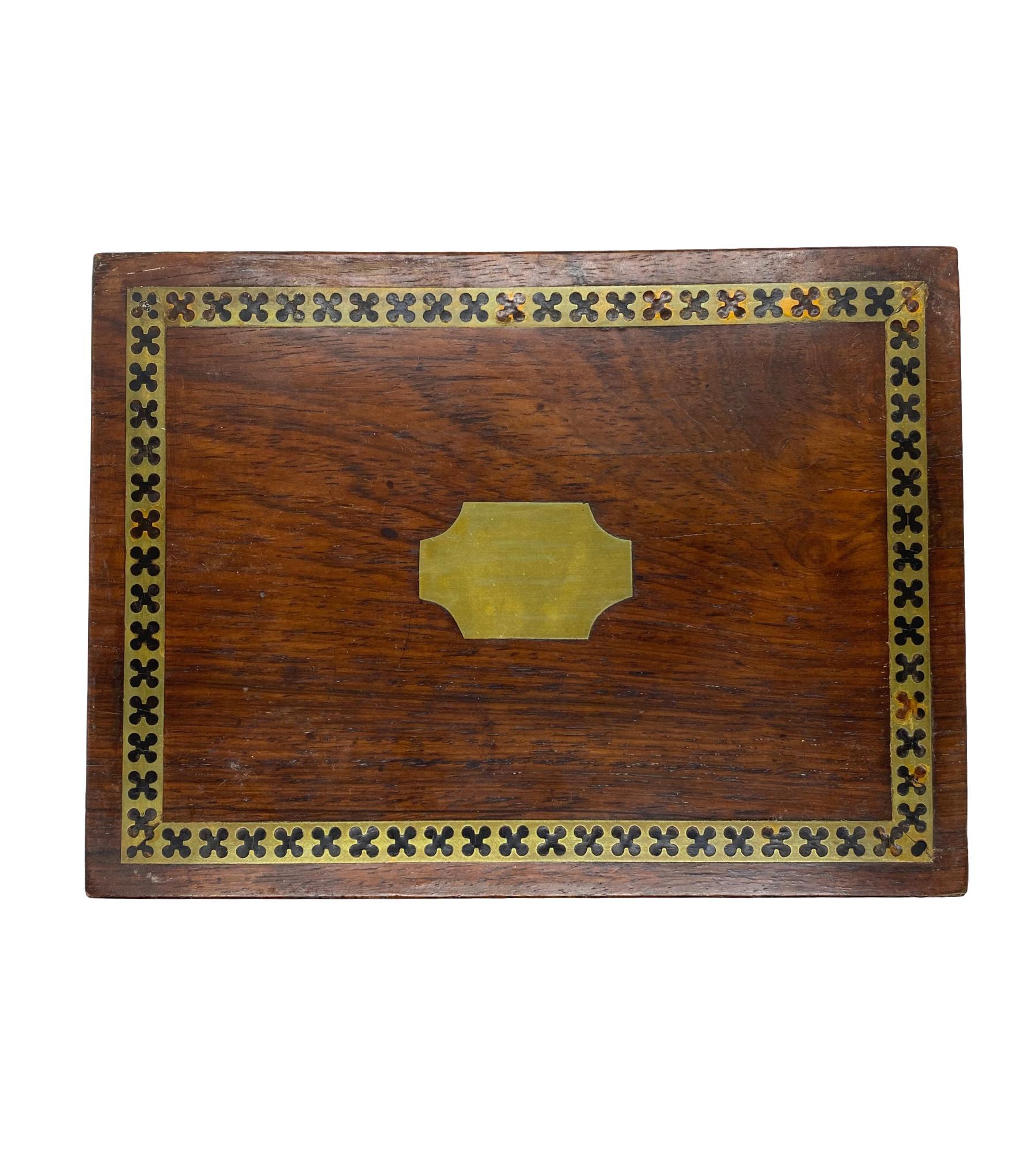 Hand-Crafted Antique Regency Box in Rosewood with Inlaid Ebony and Brass, English, circa 1820 For Sale