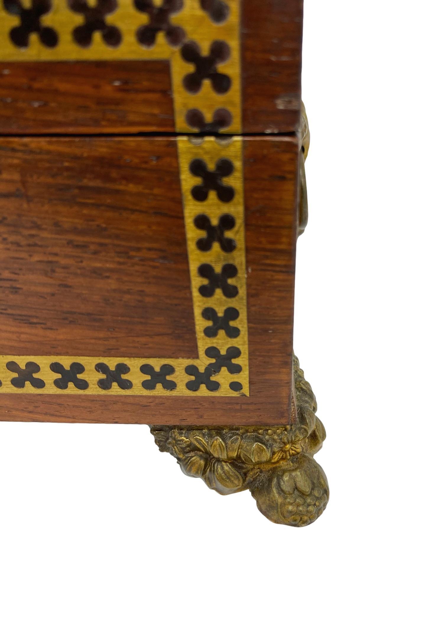 Antique Regency Box in Rosewood with Inlaid Ebony and Brass, English, circa 1820 For Sale 2