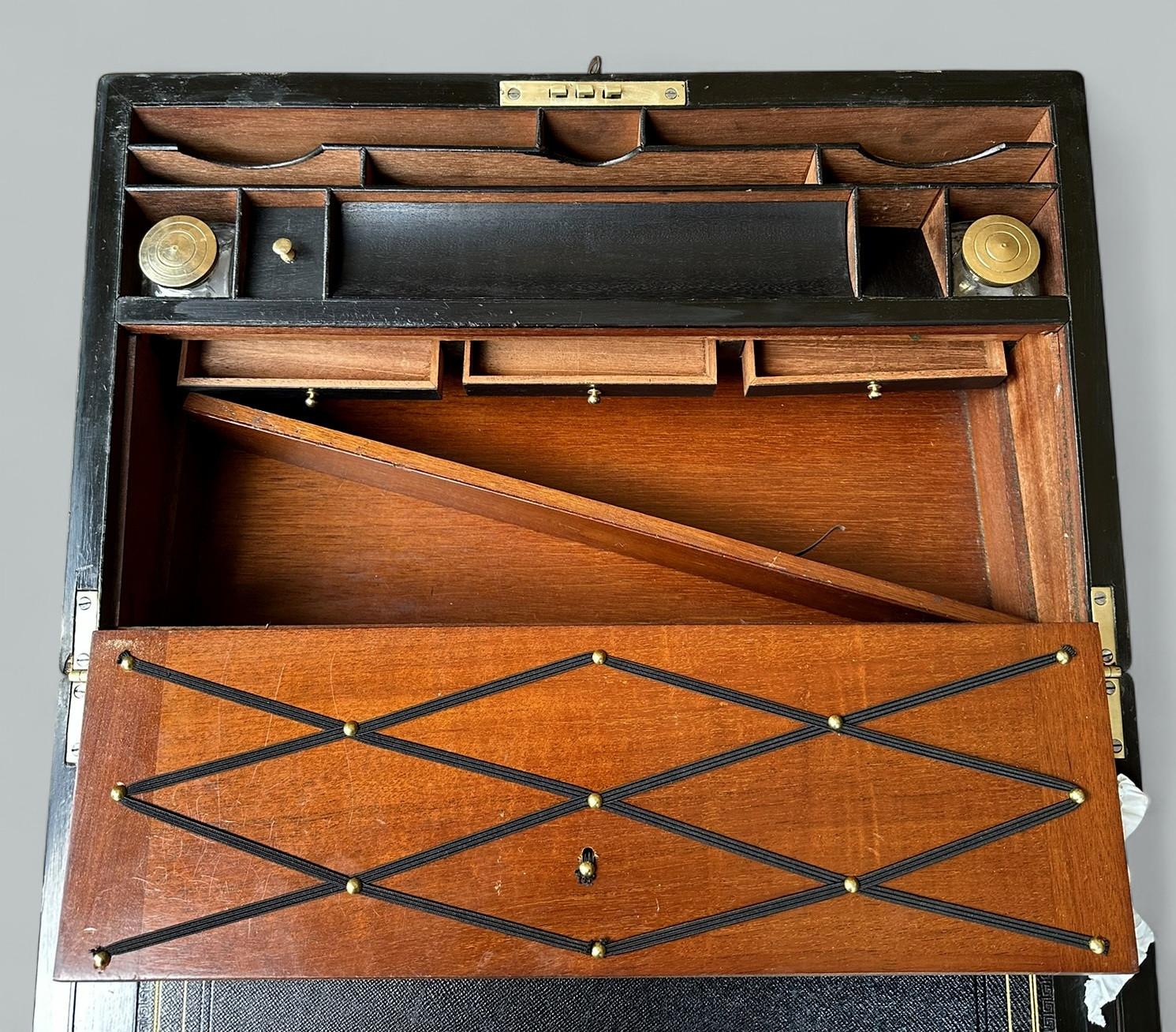 Antique Regency Brass Bound Coromandel Traveling Desk Wooden Writing Slope Box For Sale 5