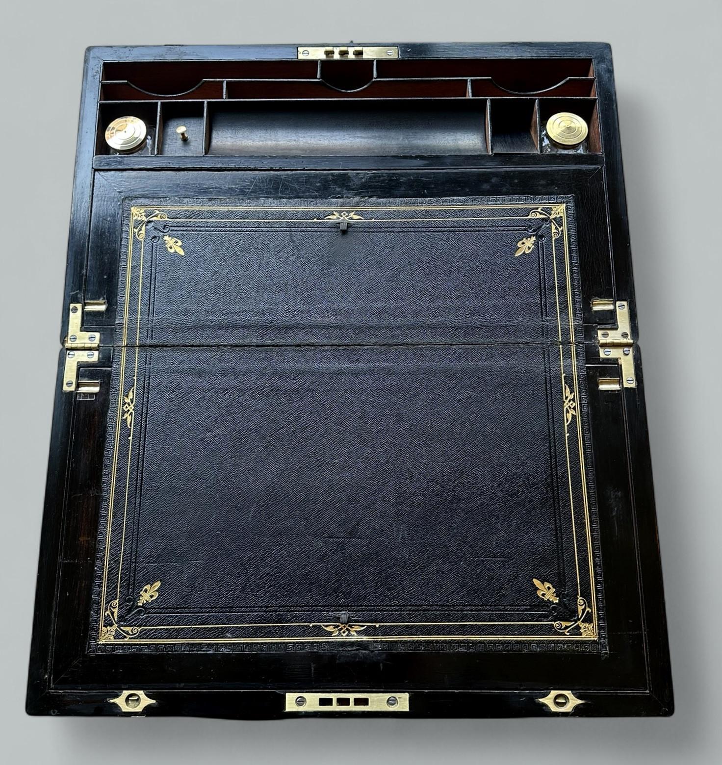 Antique Regency Brass Bound Coromandel Traveling Desk Wooden Writing Slope Box For Sale 3