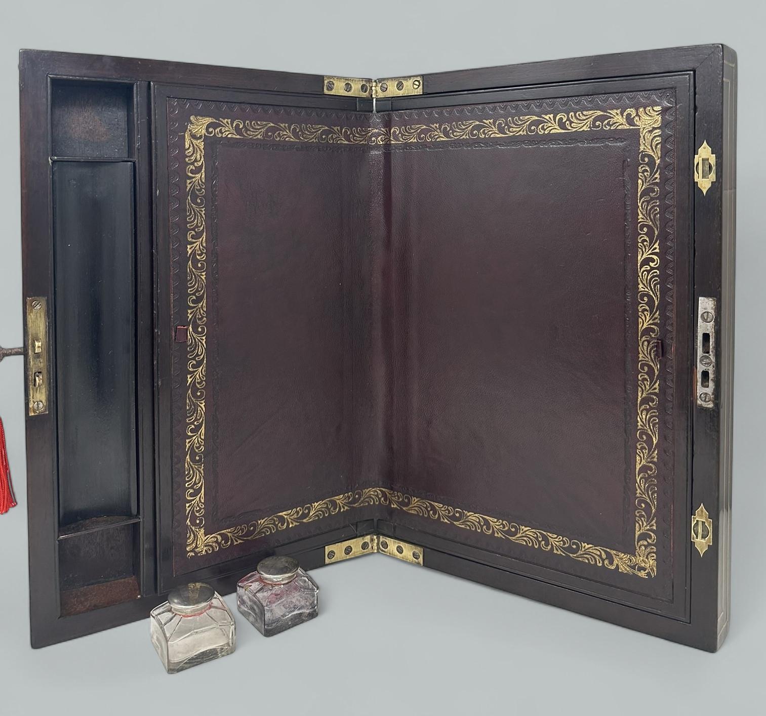 Antike Regency Messing gebundenen Reiseschreibtisch Mahagoni hölzerne Schreibschräge Box 19C im Angebot 4