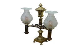 Antique Regency Brass Double Argand Hurricane Lamp Candlestick Candelabra Light
