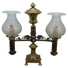 Antique Regency Brass Double Argand Hurricane Lamp Candlestick Candelabra Light