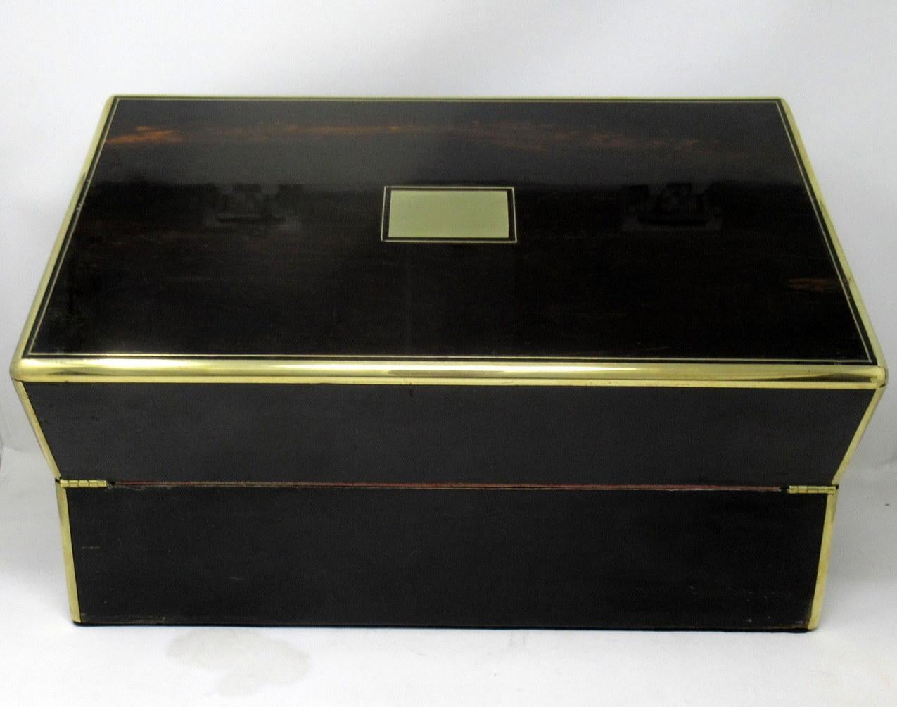 Antique Regency Brass Inlaid Coromandel Traveling Desk Wooden Writing Slope Box 4