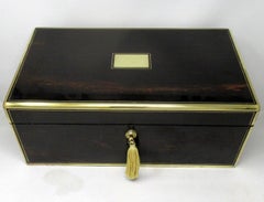 Antique Regency Brass Inlaid Coromandel Traveling Desk Wooden Writing Slope Box