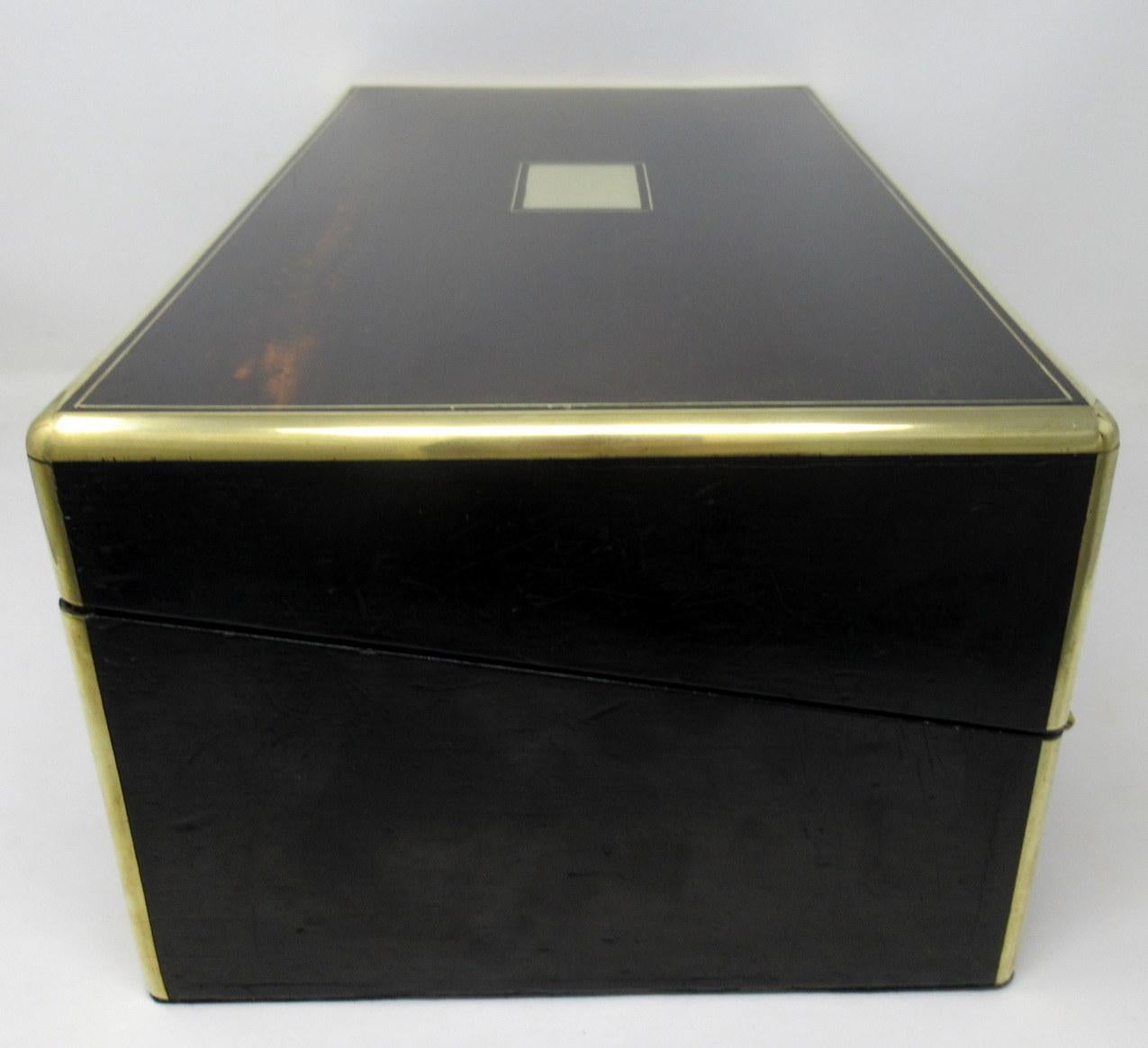 English Antique Regency Brass Inlaid Coromandel Traveling Desk Wooden Writing Slope Box 