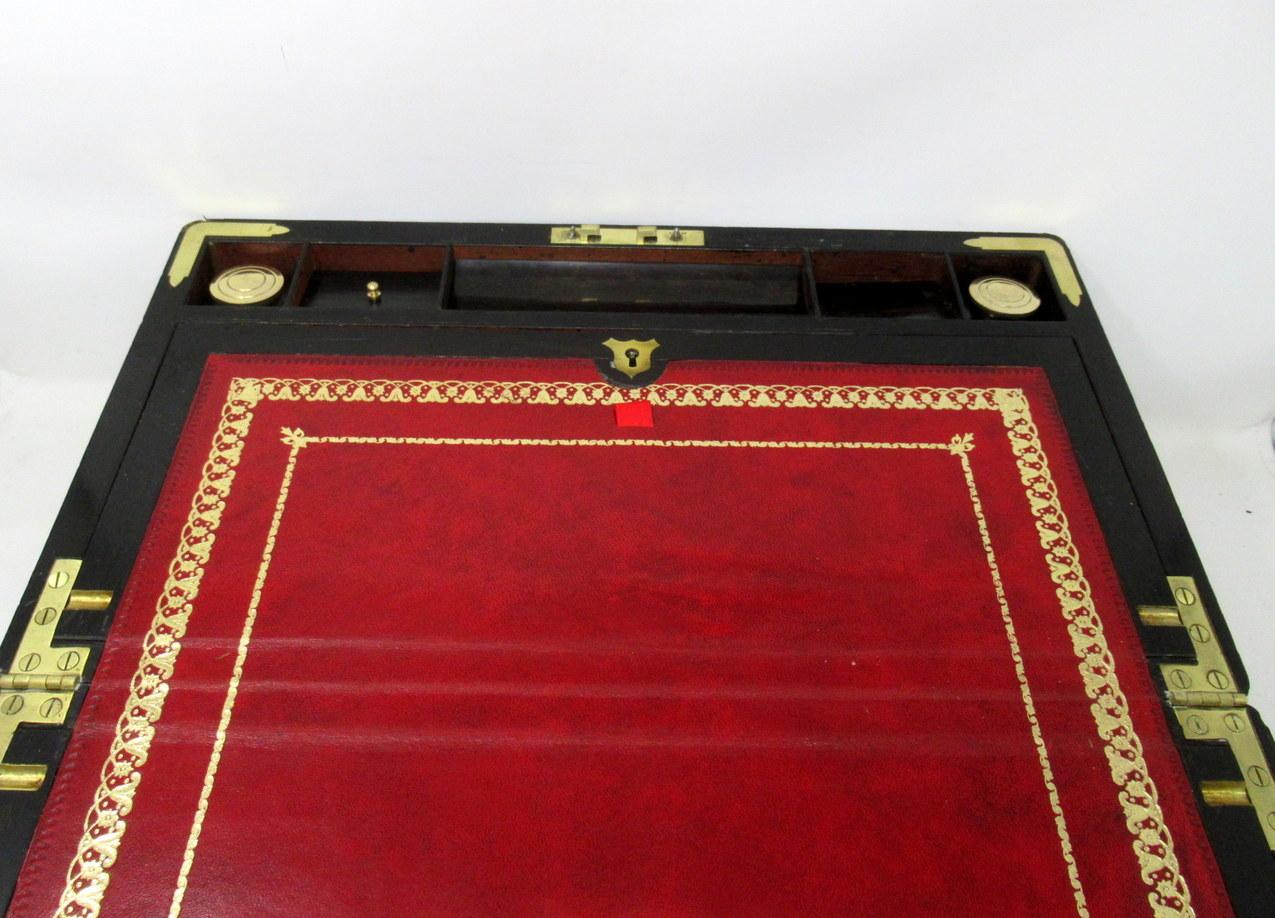 19th Century Antique Regency Brass Inlaid Coromandel Traveling Desk Wooden Writing Slope Box 