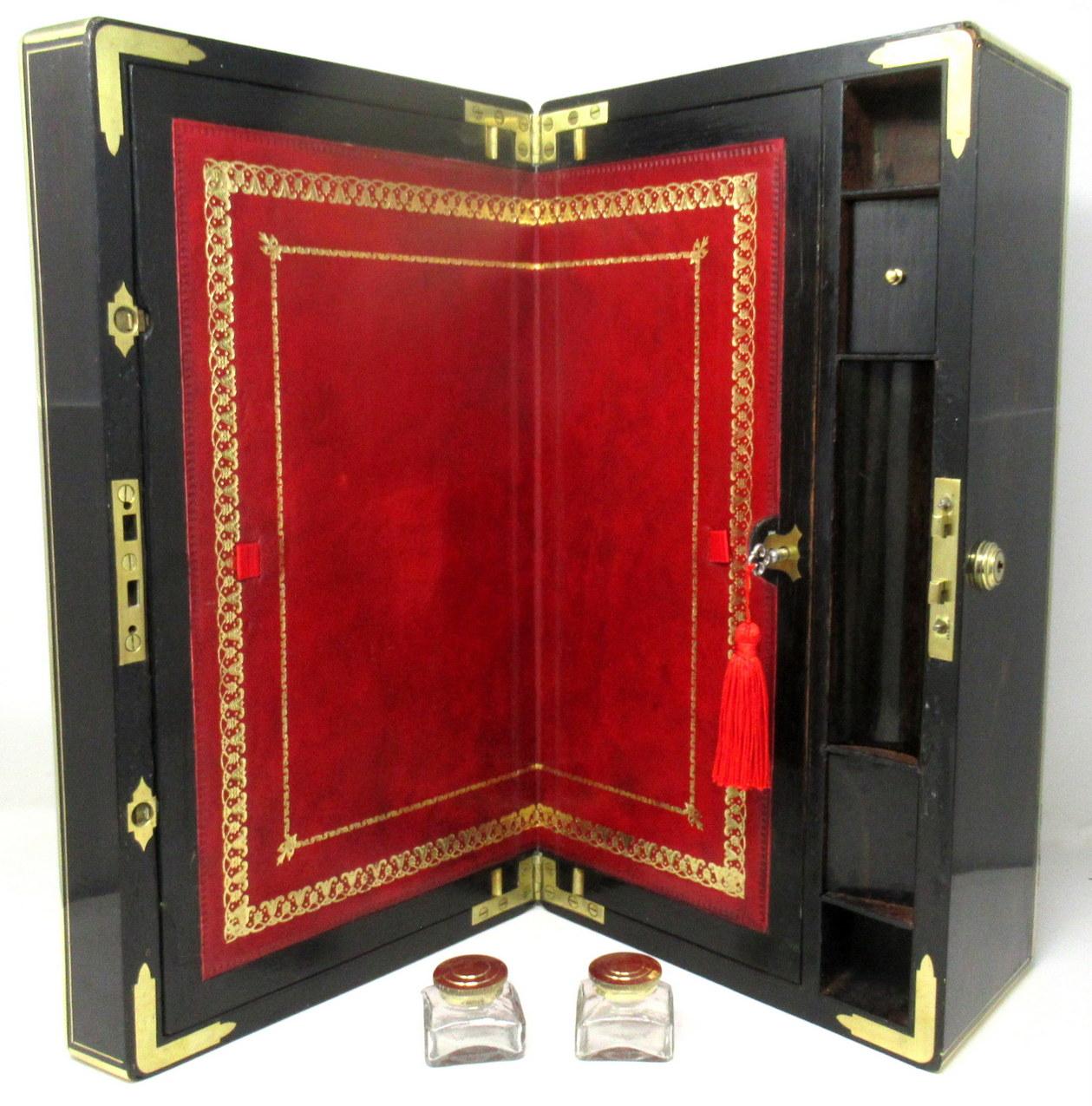 Antique Regency Brass Inlaid Coromandel Traveling Desk Wooden Writing Slope Box  1