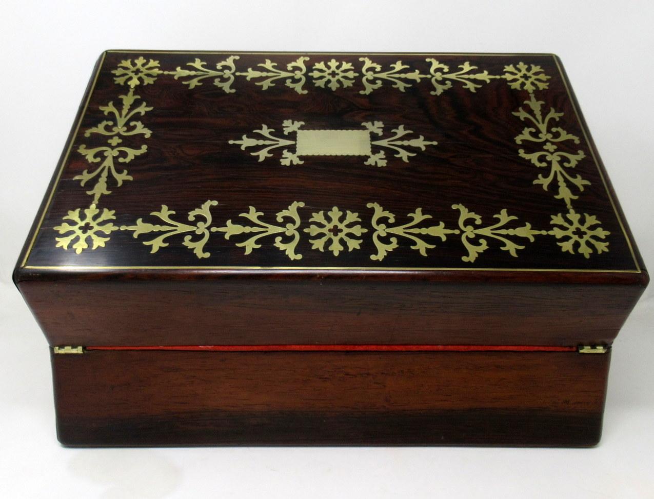 Victorian Antique Regency Brass Inlaid Mahogany Traveling Desk Wooden Writing Slope Box For Sale